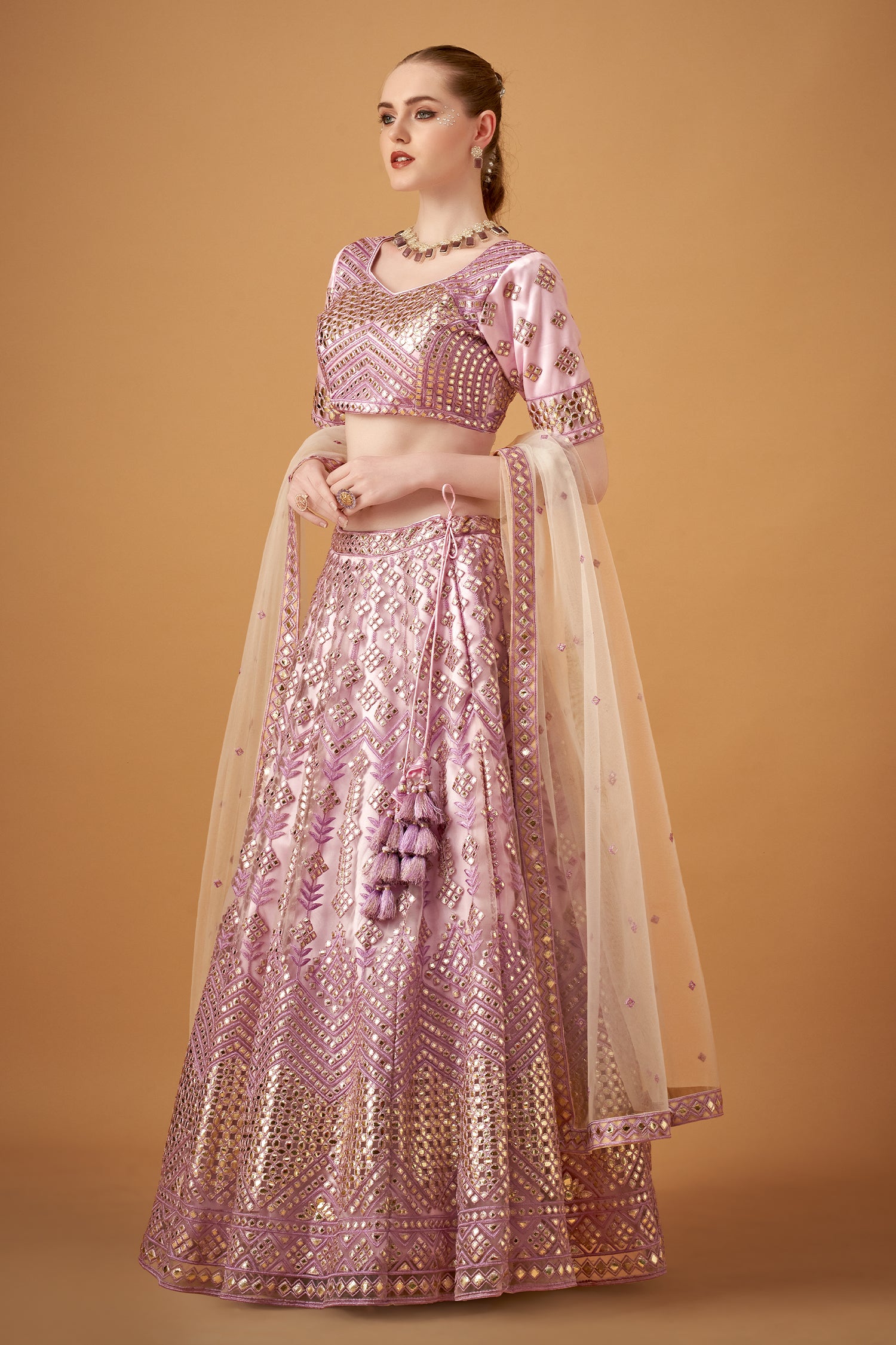 Lavender Purple Embroidered Lehenga Set With Gotta Work