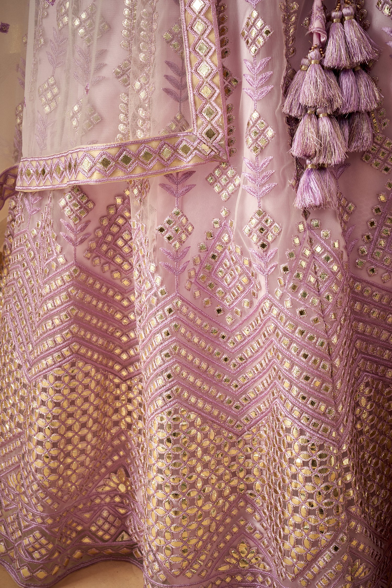 Lavender Purple Embroidered Lehenga Set With Gotta Work