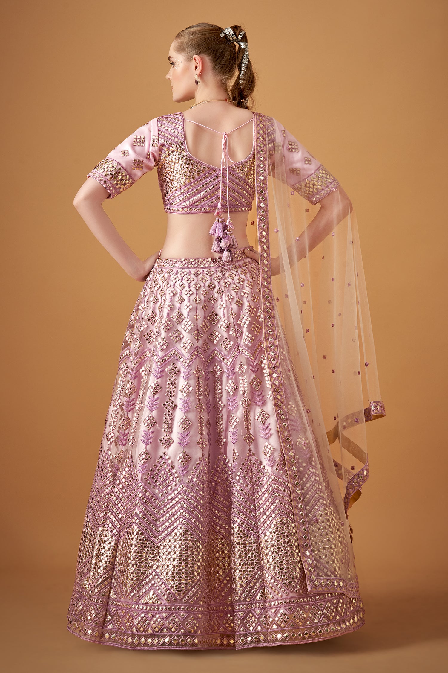 Lavender Purple Embroidered Lehenga Set With Gotta Work