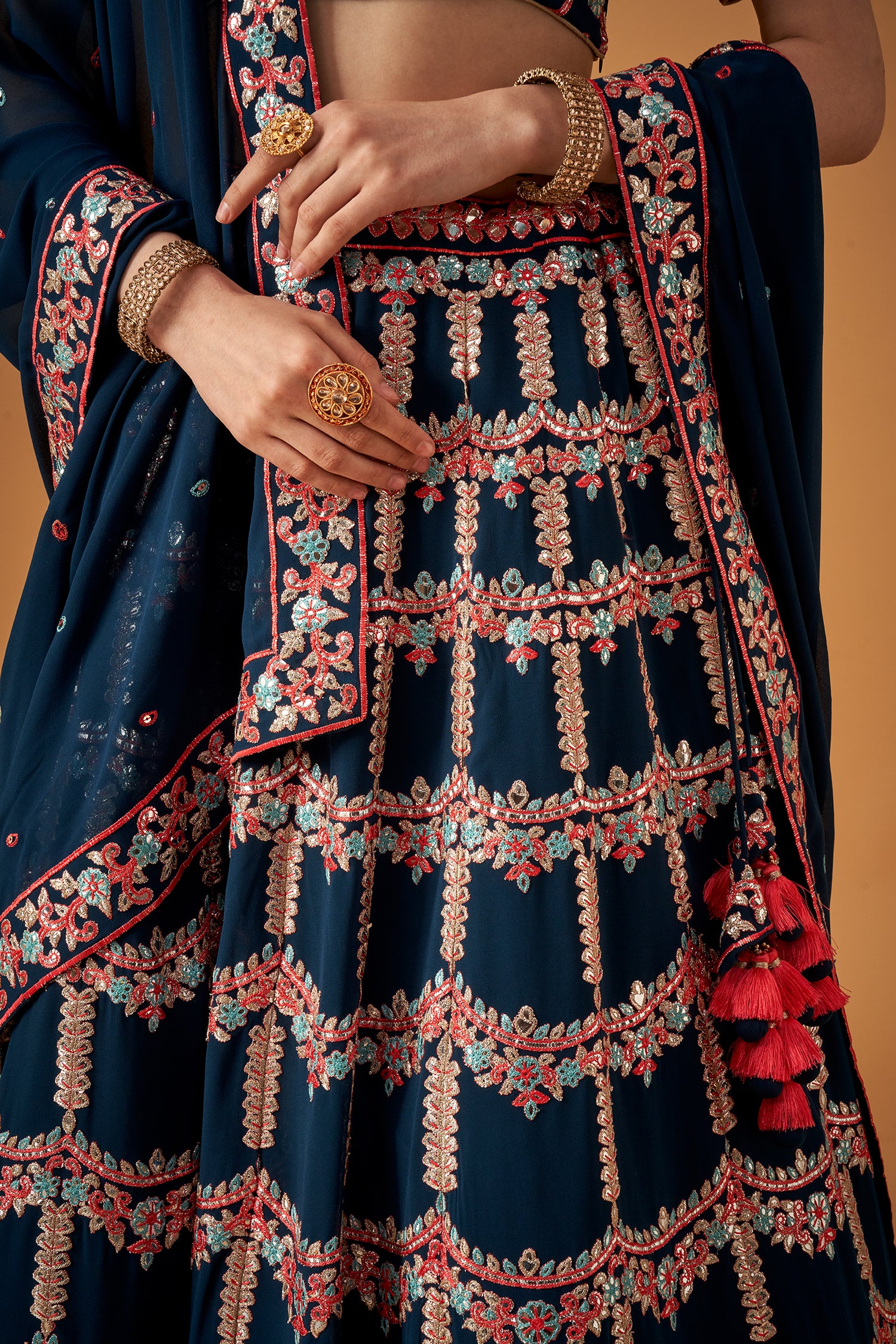 Blue Georgette Embroidered Lehenga Set With Silver Foil Work