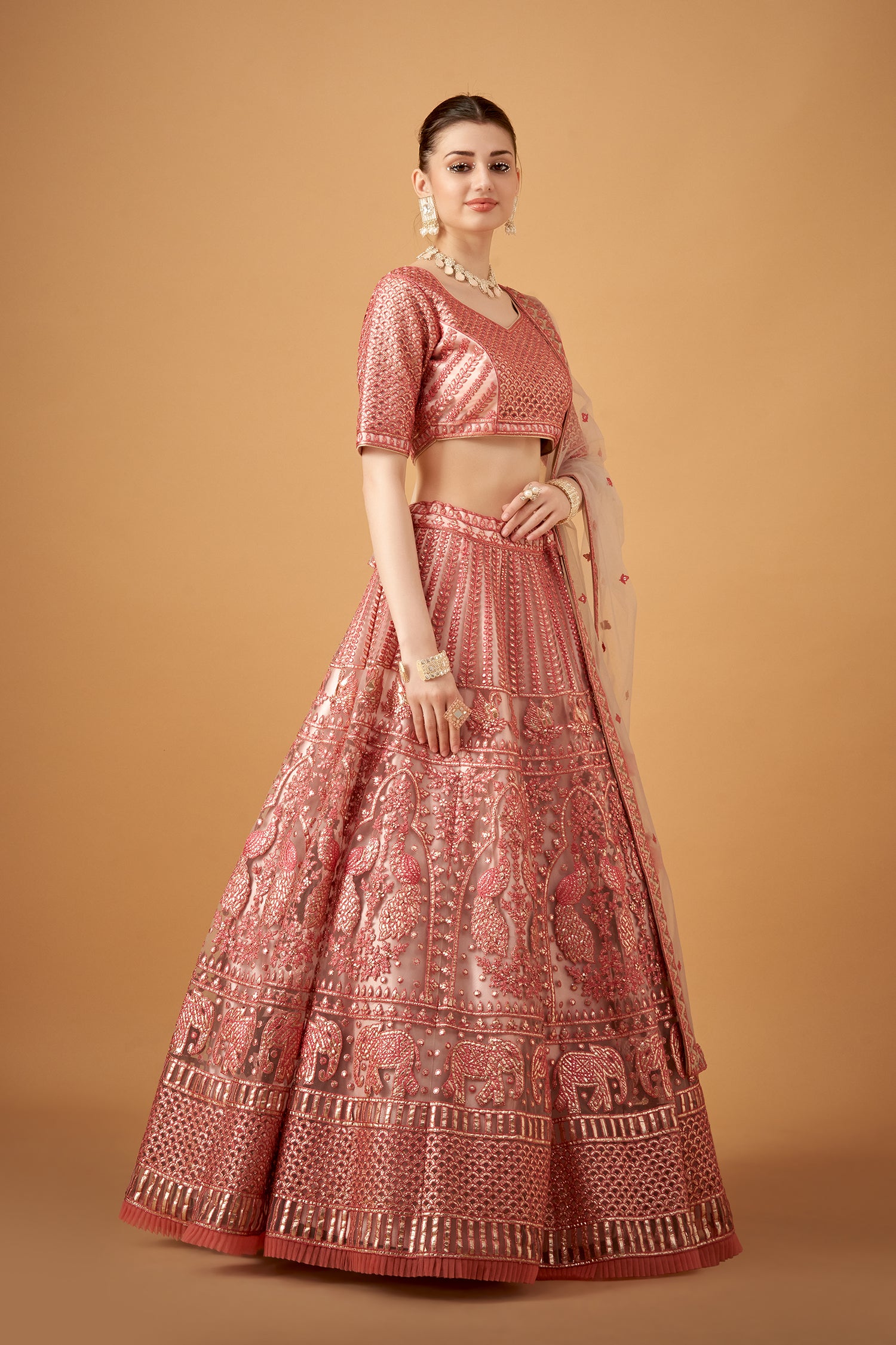 Peach Embroidered Lehenga Set With Gotta Work