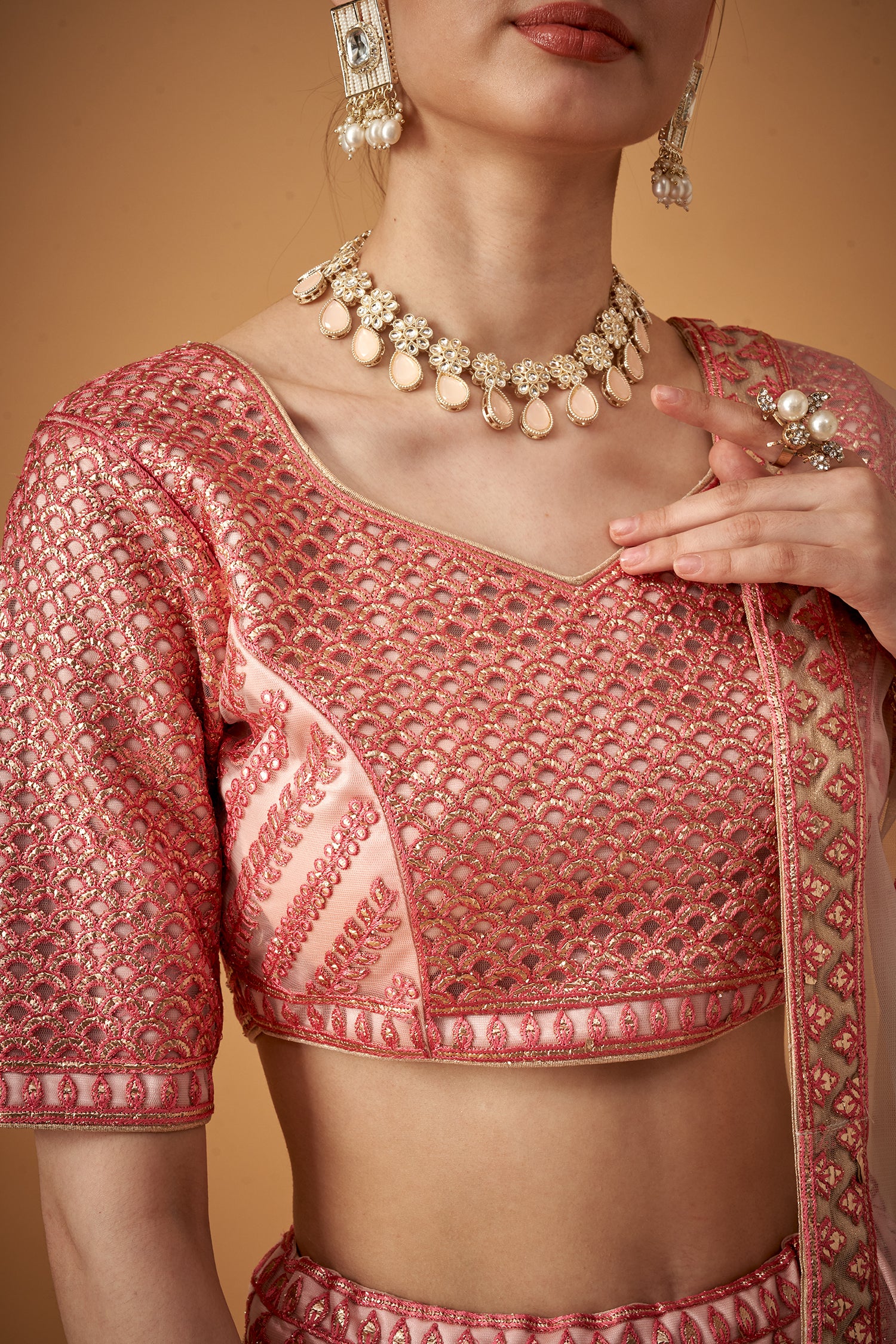 Peach Embroidered Lehenga Set With Gotta Work