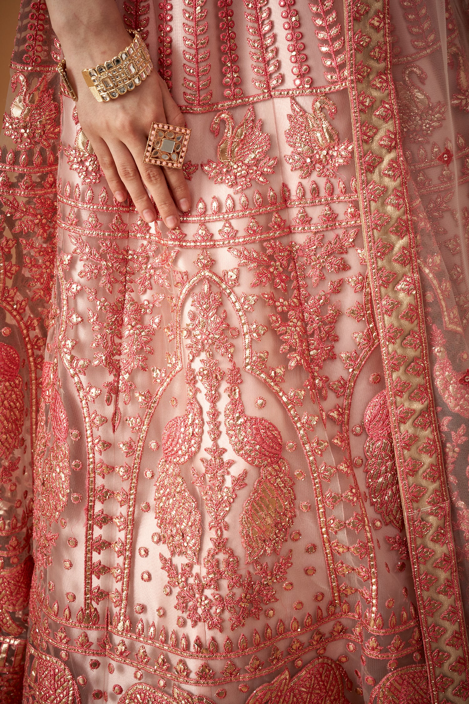 Peach Embroidered Lehenga Set With Gotta Work