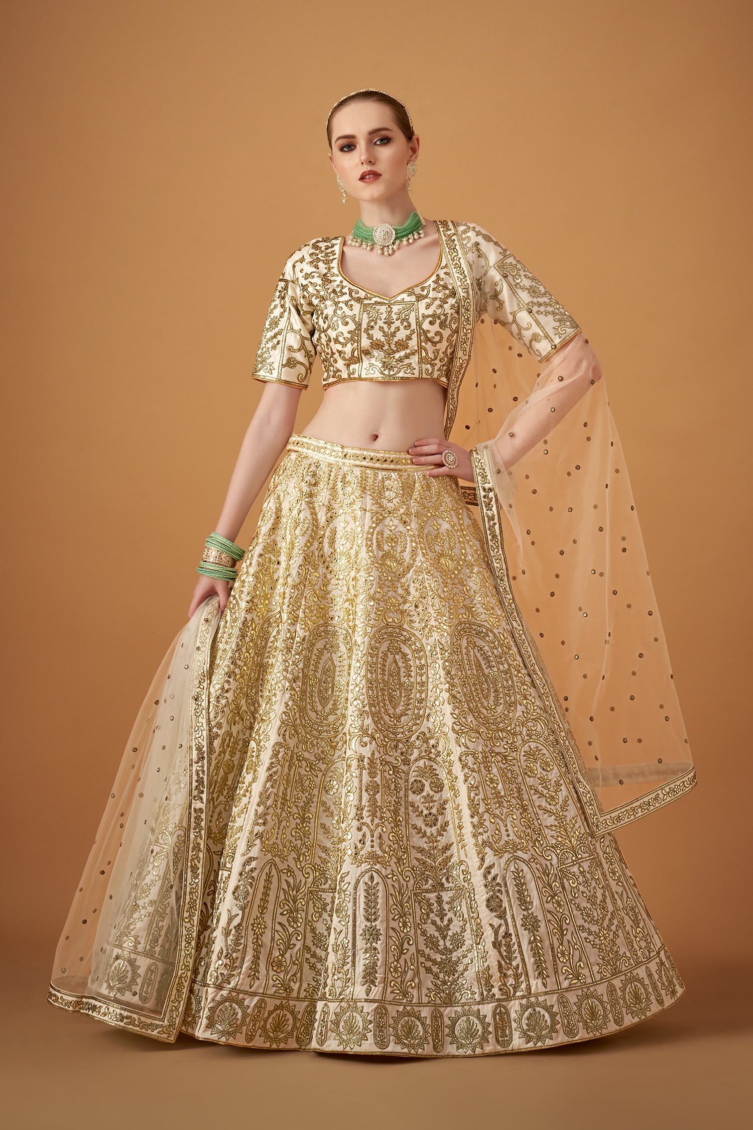 Forest Green Ombre Embroidered Lehenga Set with Gotta Work