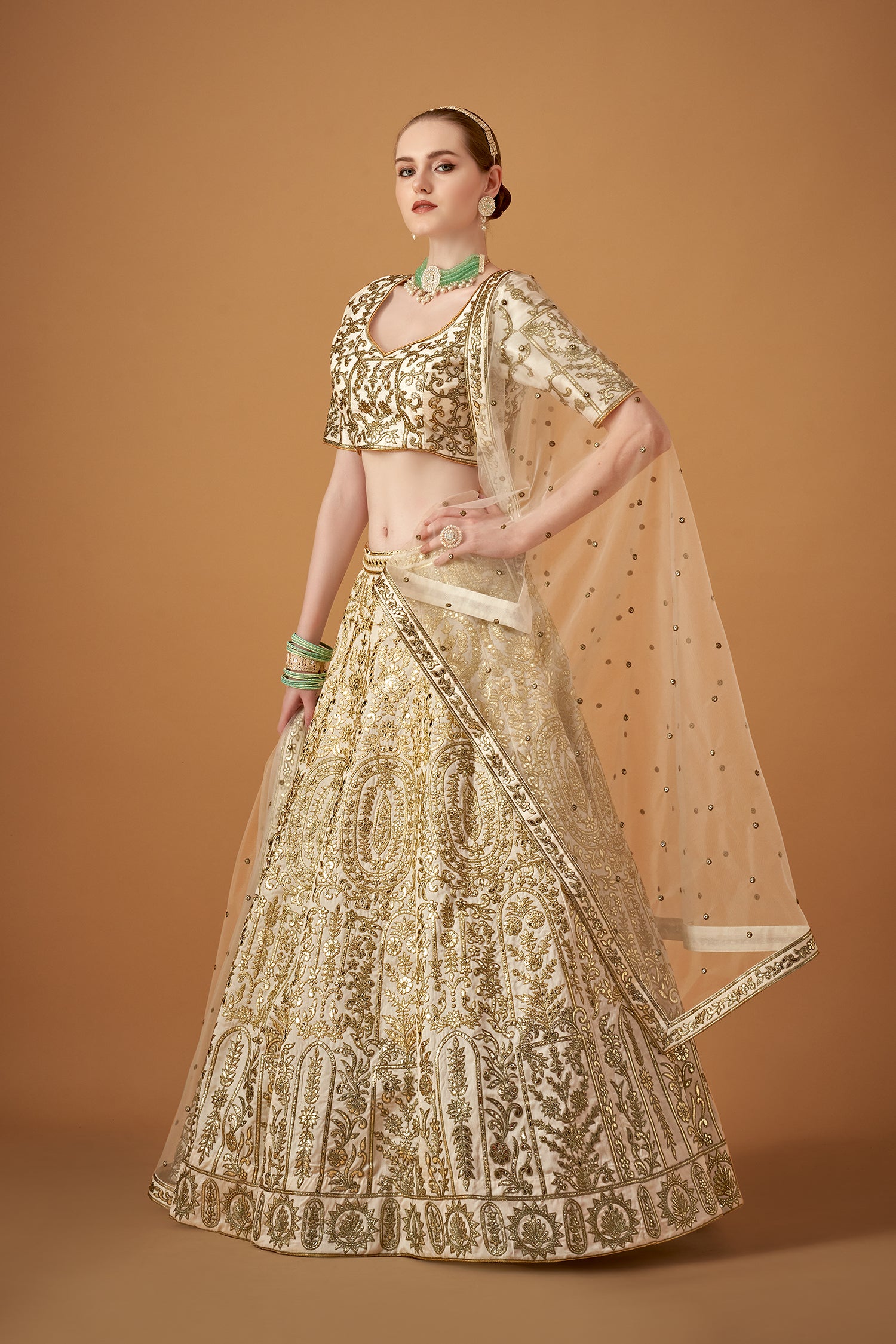 Forest Green Ombre Embroidered Lehenga Set with Gotta Work