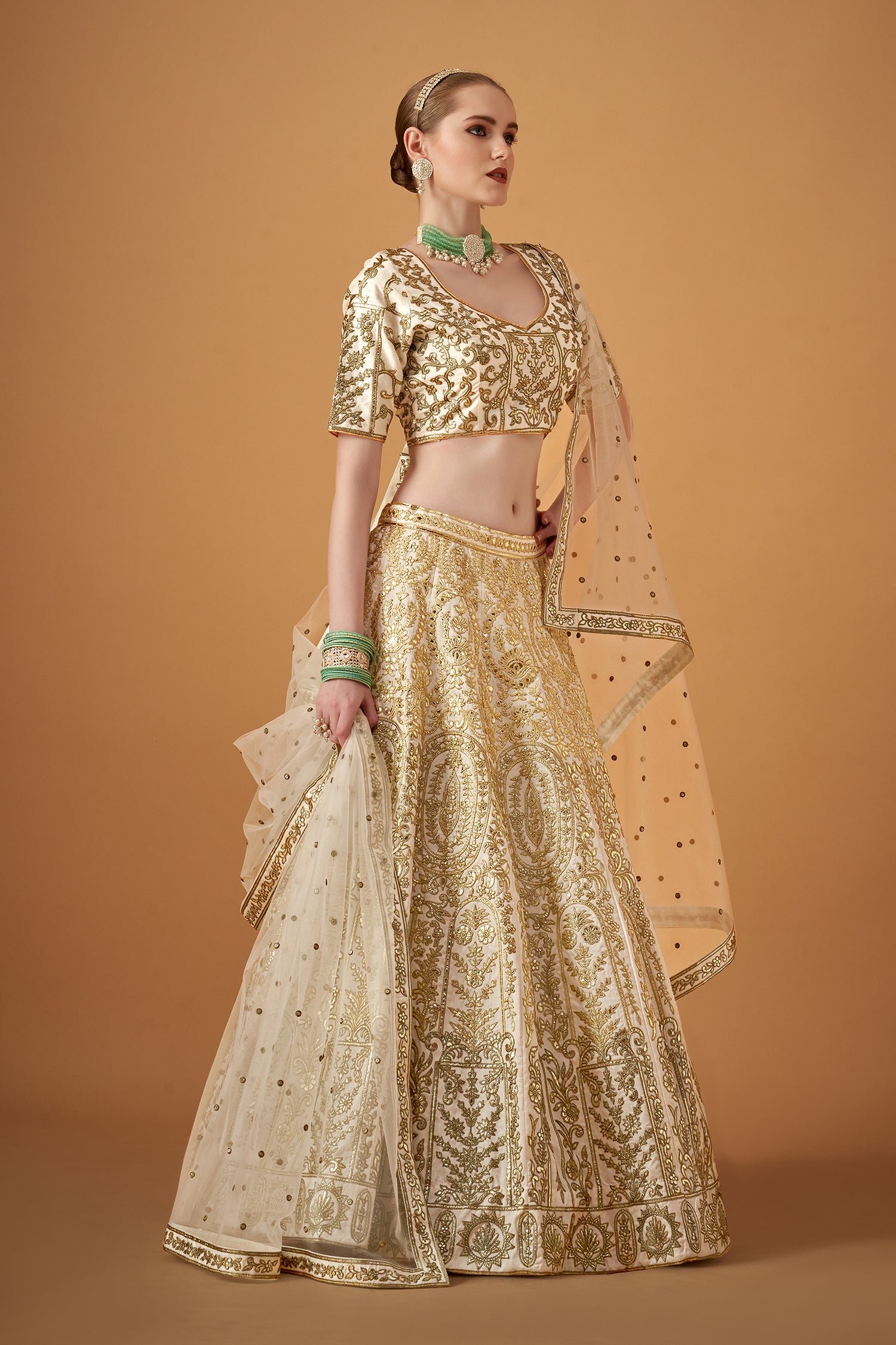 Forest Green Ombre Embroidered Lehenga Set with Gotta Work