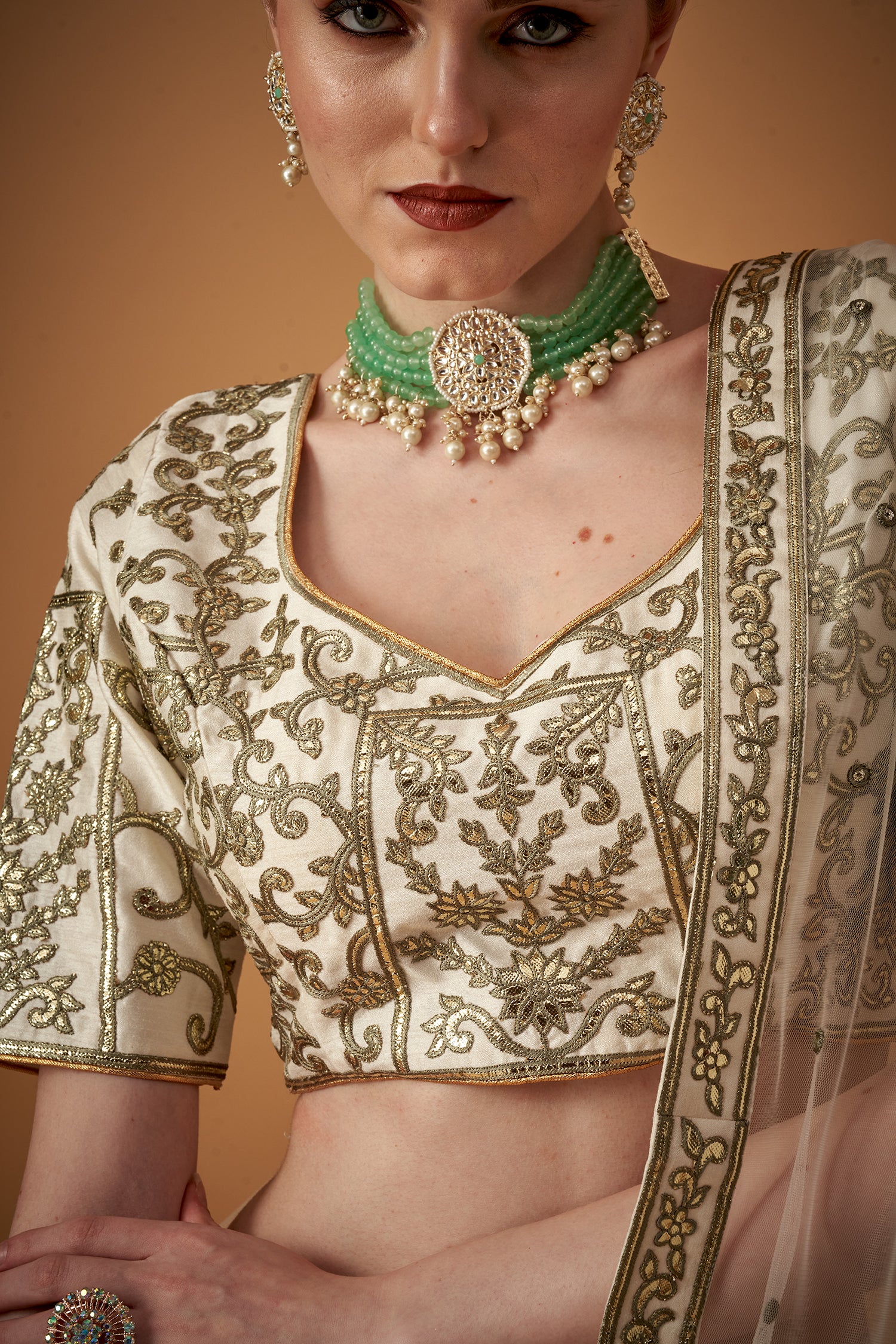 Forest Green Ombre Embroidered Lehenga Set with Gotta Work