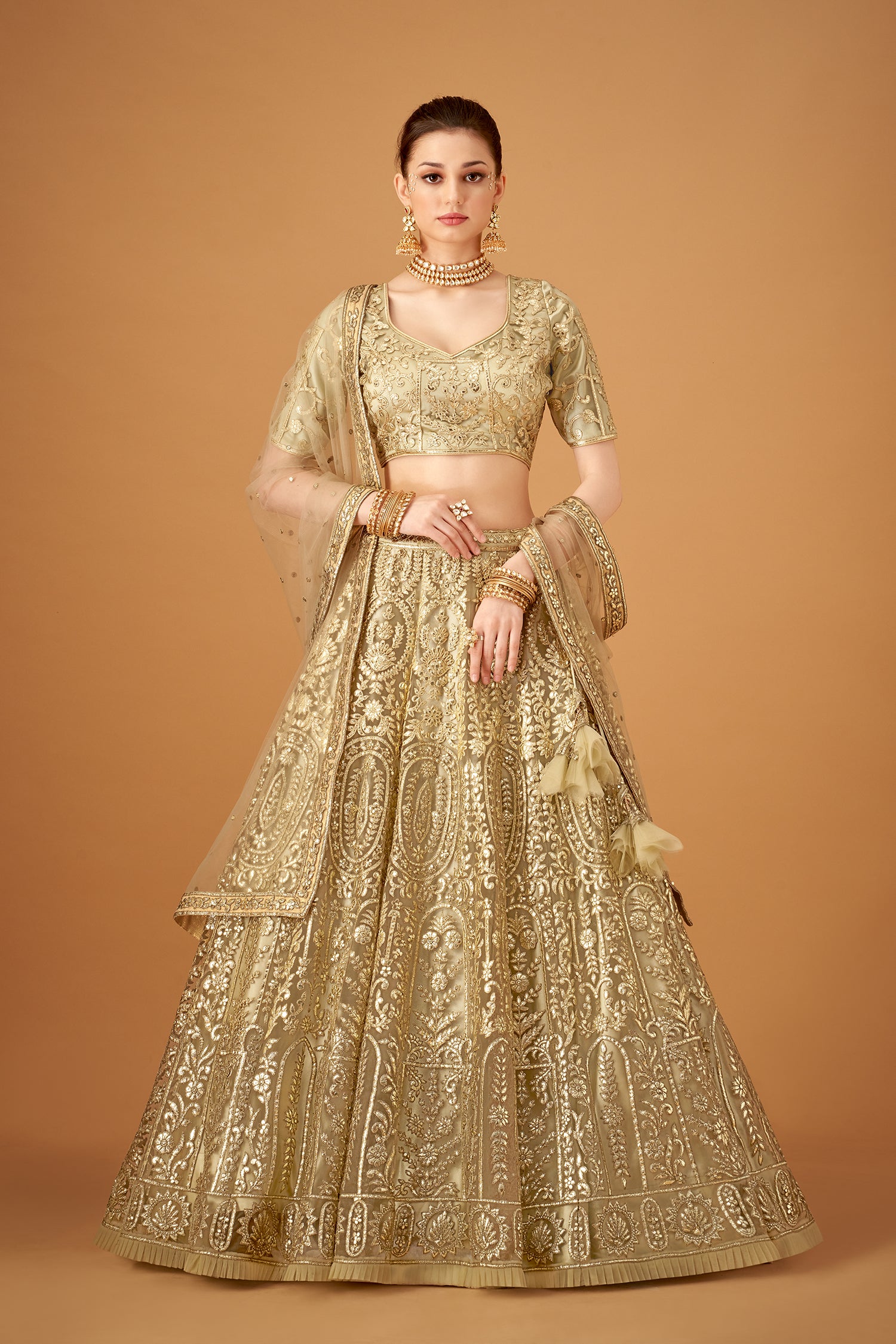 Olive Green Ombre Embroidered Lehenga Set With Gotta Work