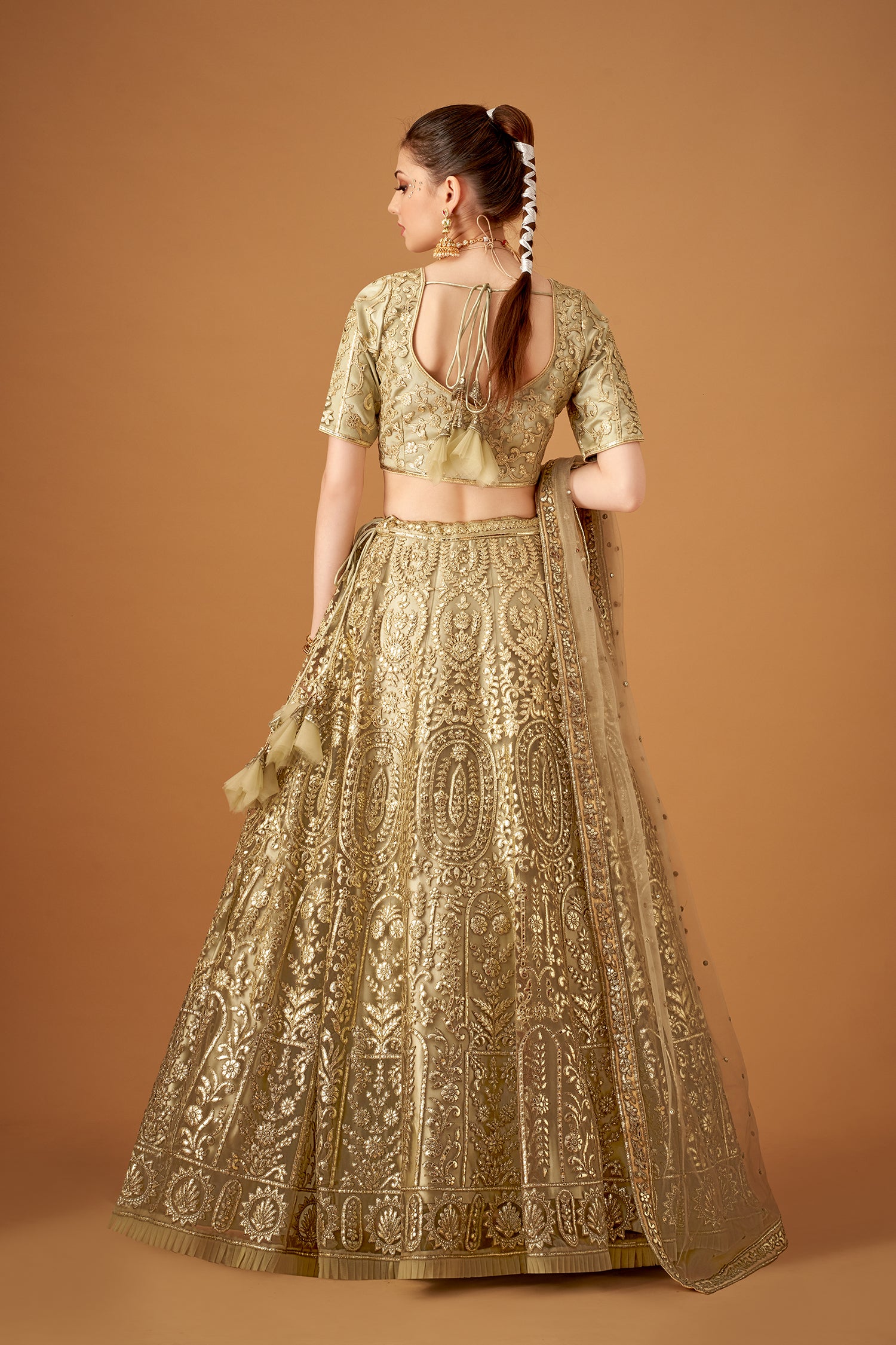 Olive Green Ombre Embroidered Lehenga Set With Gotta Work