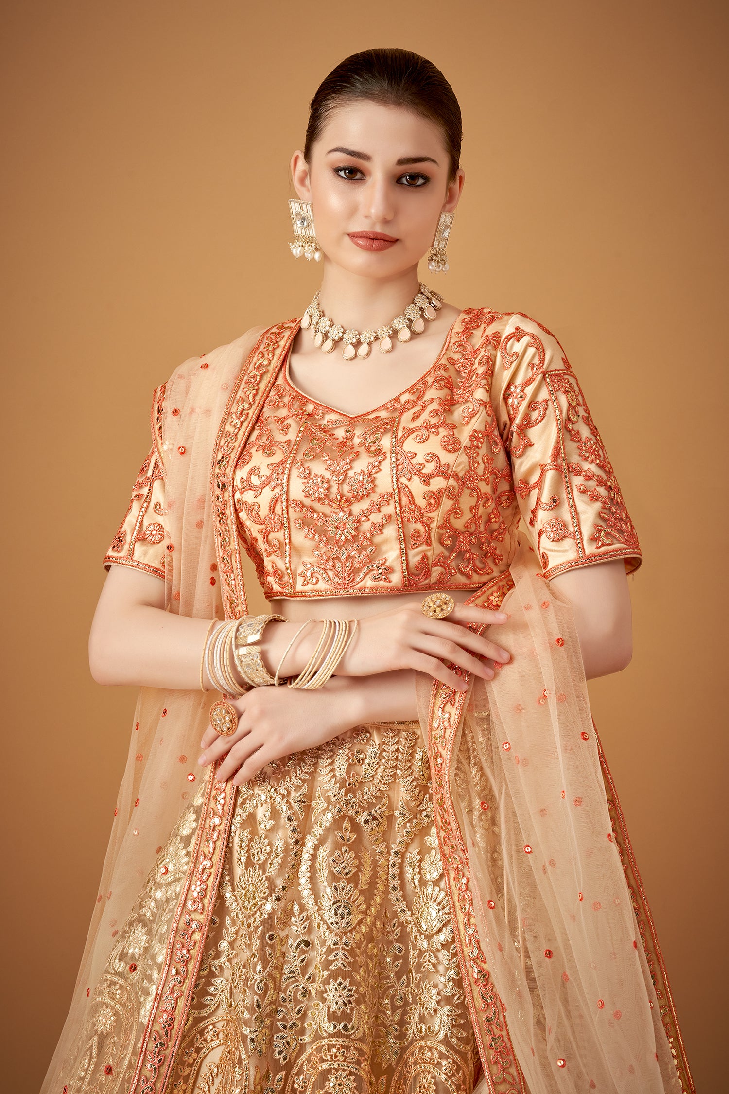 Peach Ombre Embroidered Lehenga Set with Gotta Work