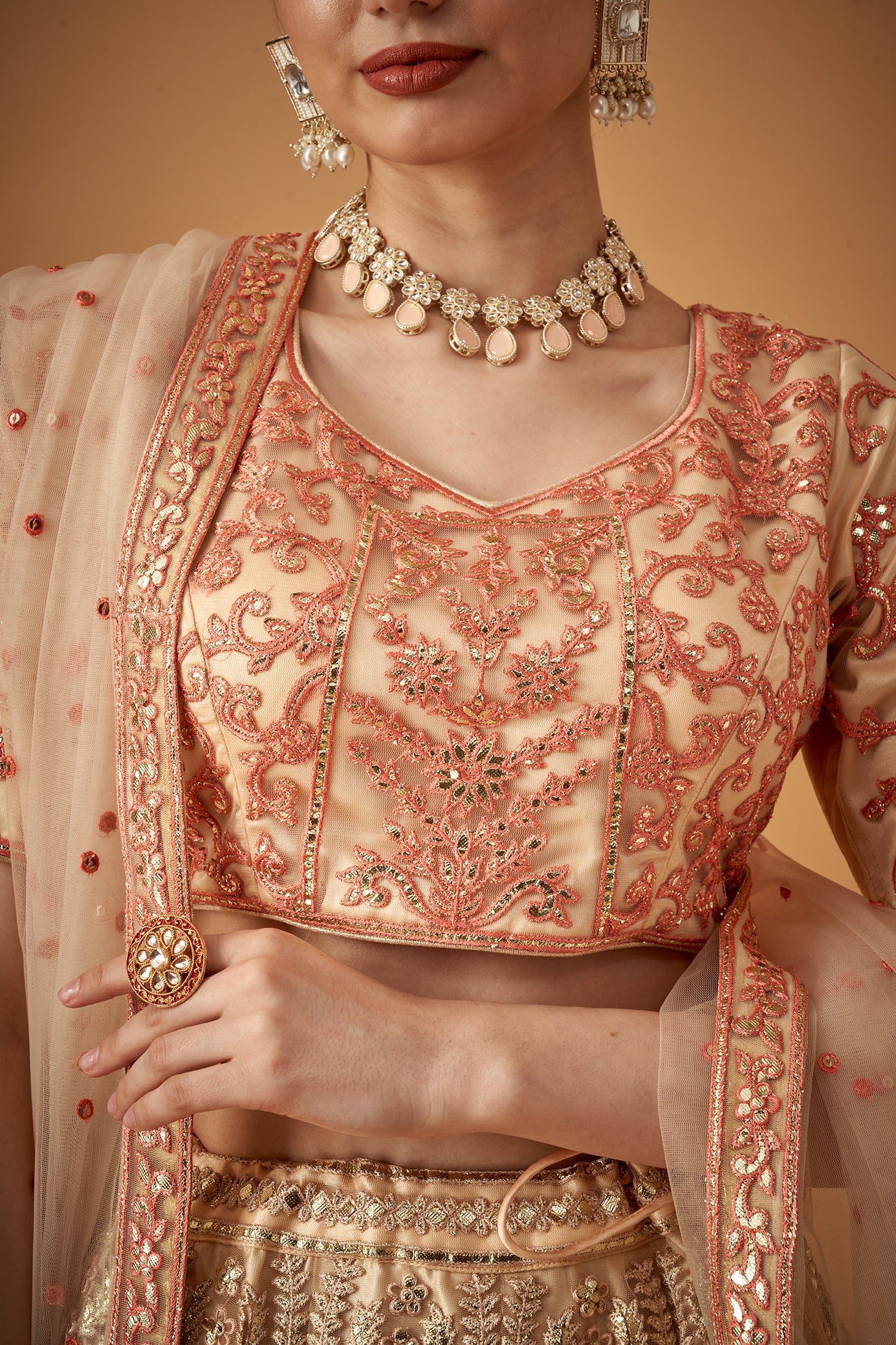 Peach Ombre Embroidered Lehenga Set with Gotta Work