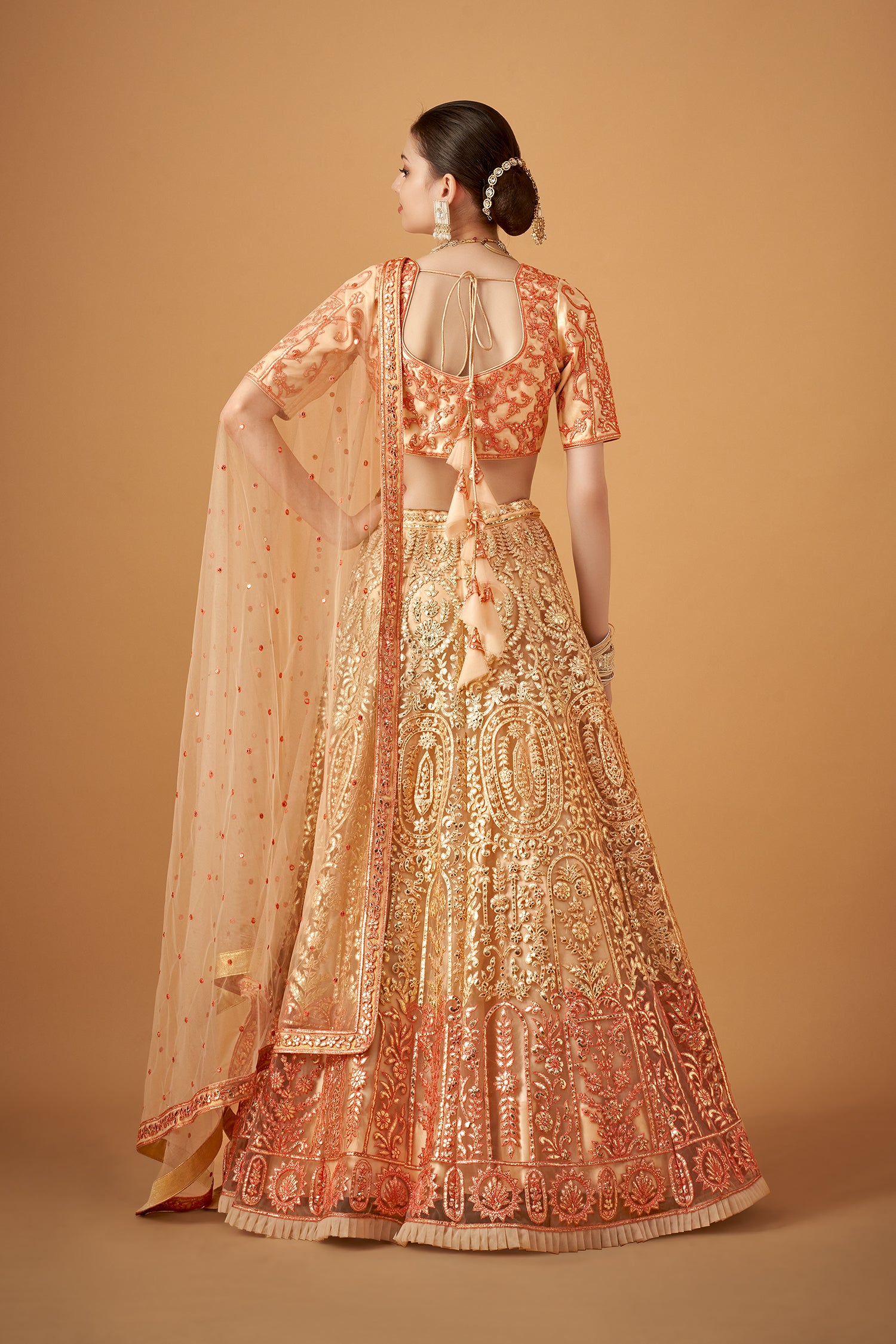 Peach Ombre Embroidered Lehenga Set with Gotta Work