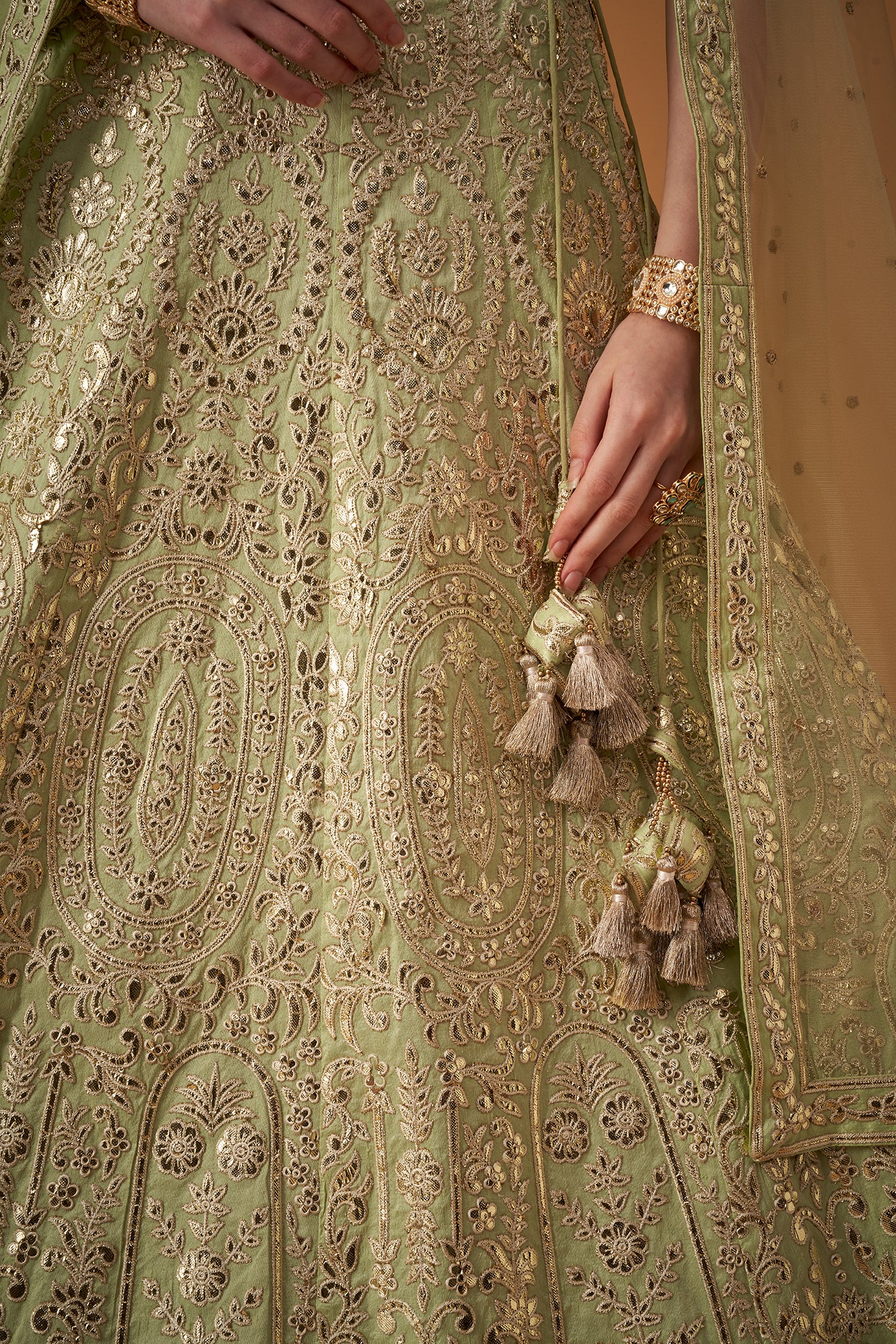 Light Green Embroidered Lehenga Set with Gotta Work