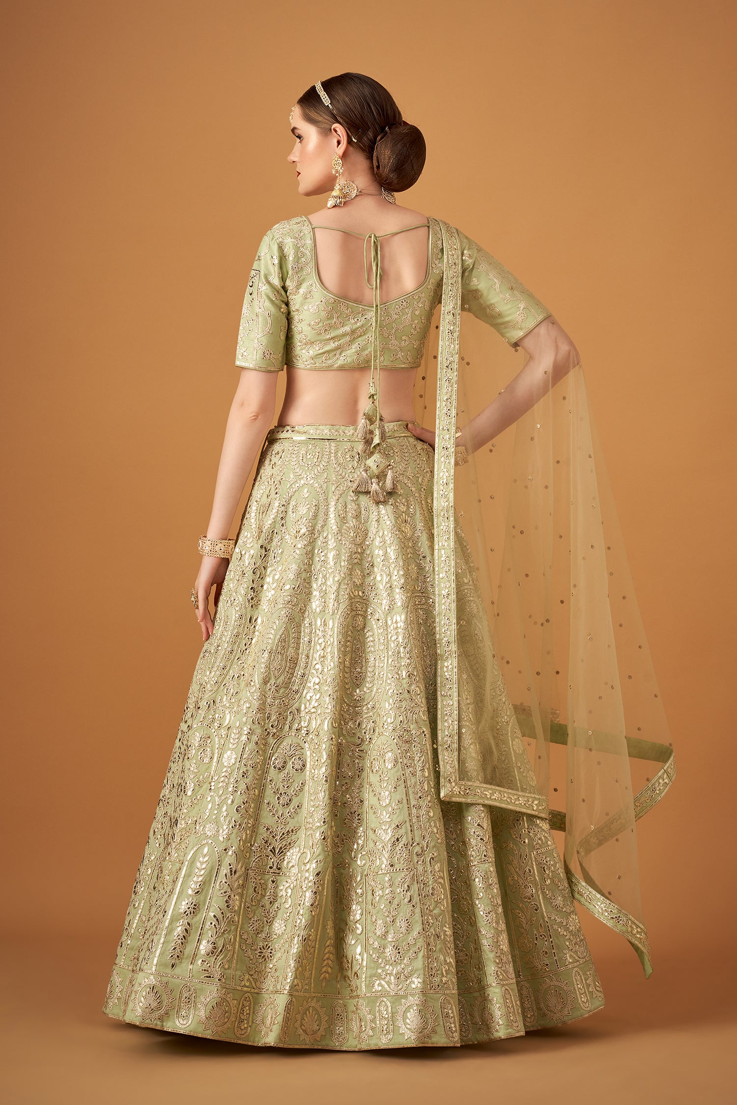 Light Green Embroidered Lehenga Set with Gotta Work