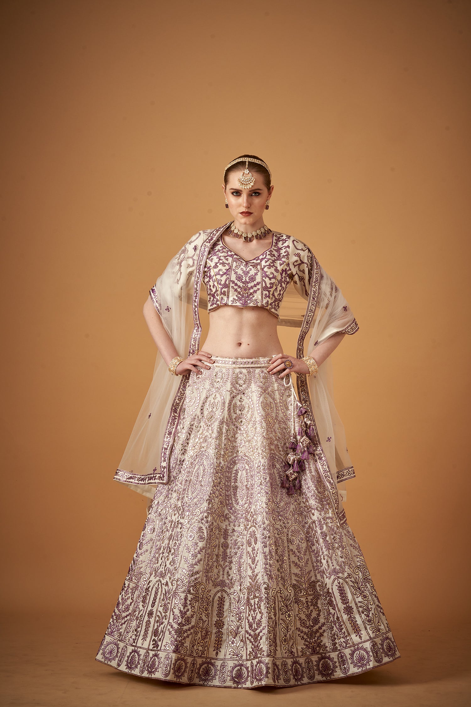 Lilac Purple Ombre Embroidered Lehenga Set with Gotta Work.