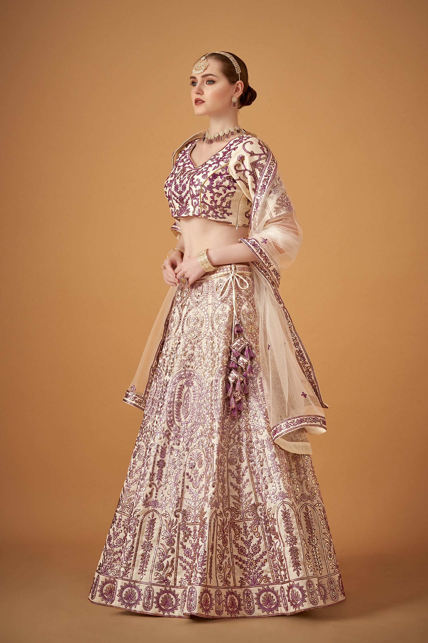Lilac Purple Ombre Embroidered Lehenga Set with Gotta Work.