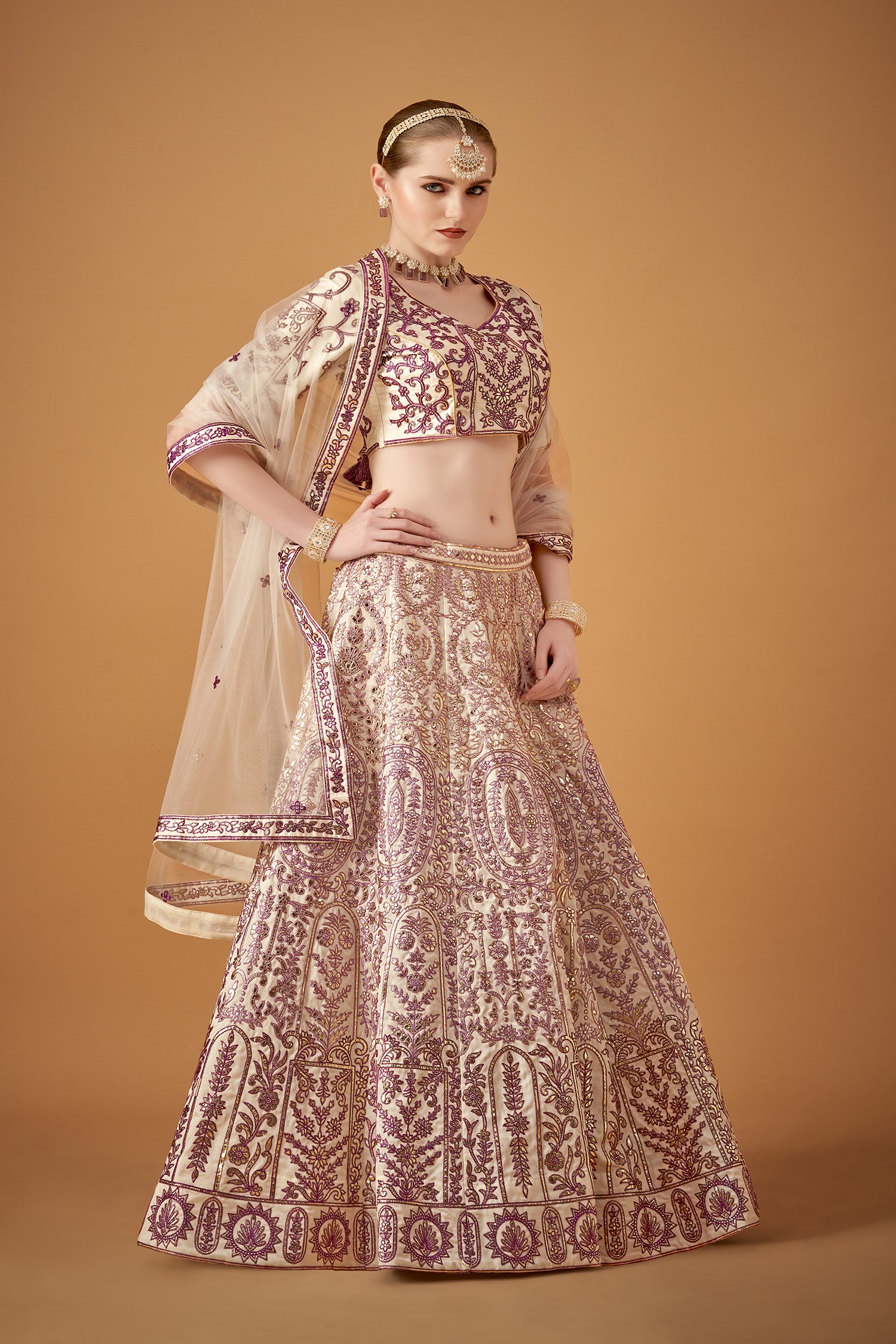 Lilac Purple Ombre Embroidered Lehenga Set with Gotta Work.
