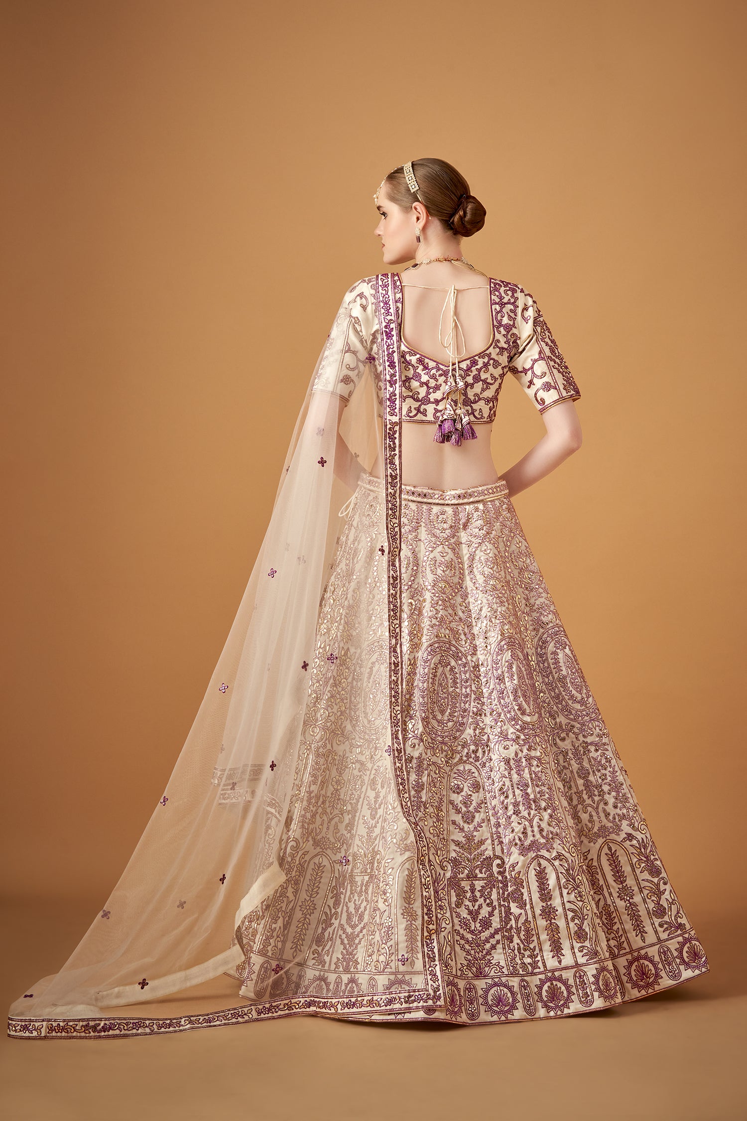 Lilac Purple Ombre Embroidered Lehenga Set with Gotta Work.