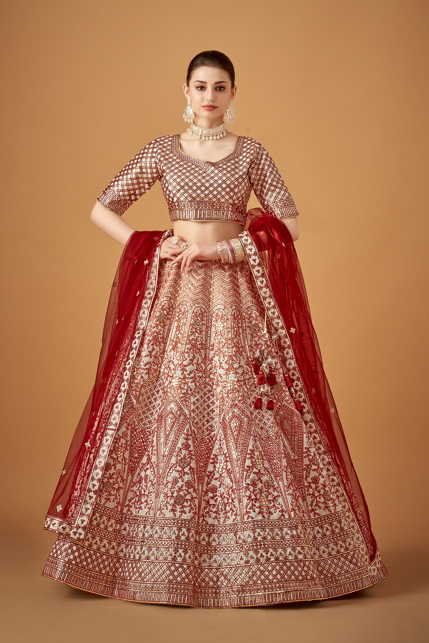 Maroon Ombre Embroidered Lehenga Set With Gotta Work