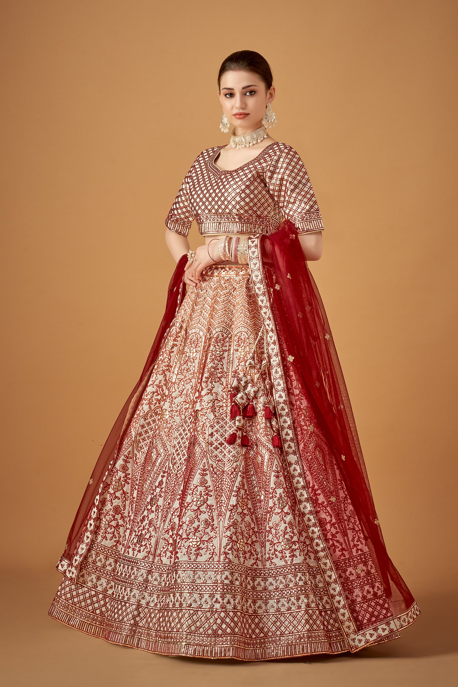 Maroon Ombre Embroidered Lehenga Set With Gotta Work