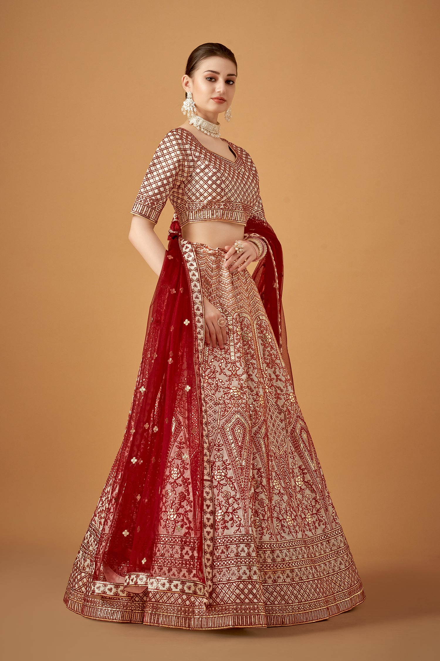 Maroon Ombre Embroidered Lehenga Set With Gotta Work