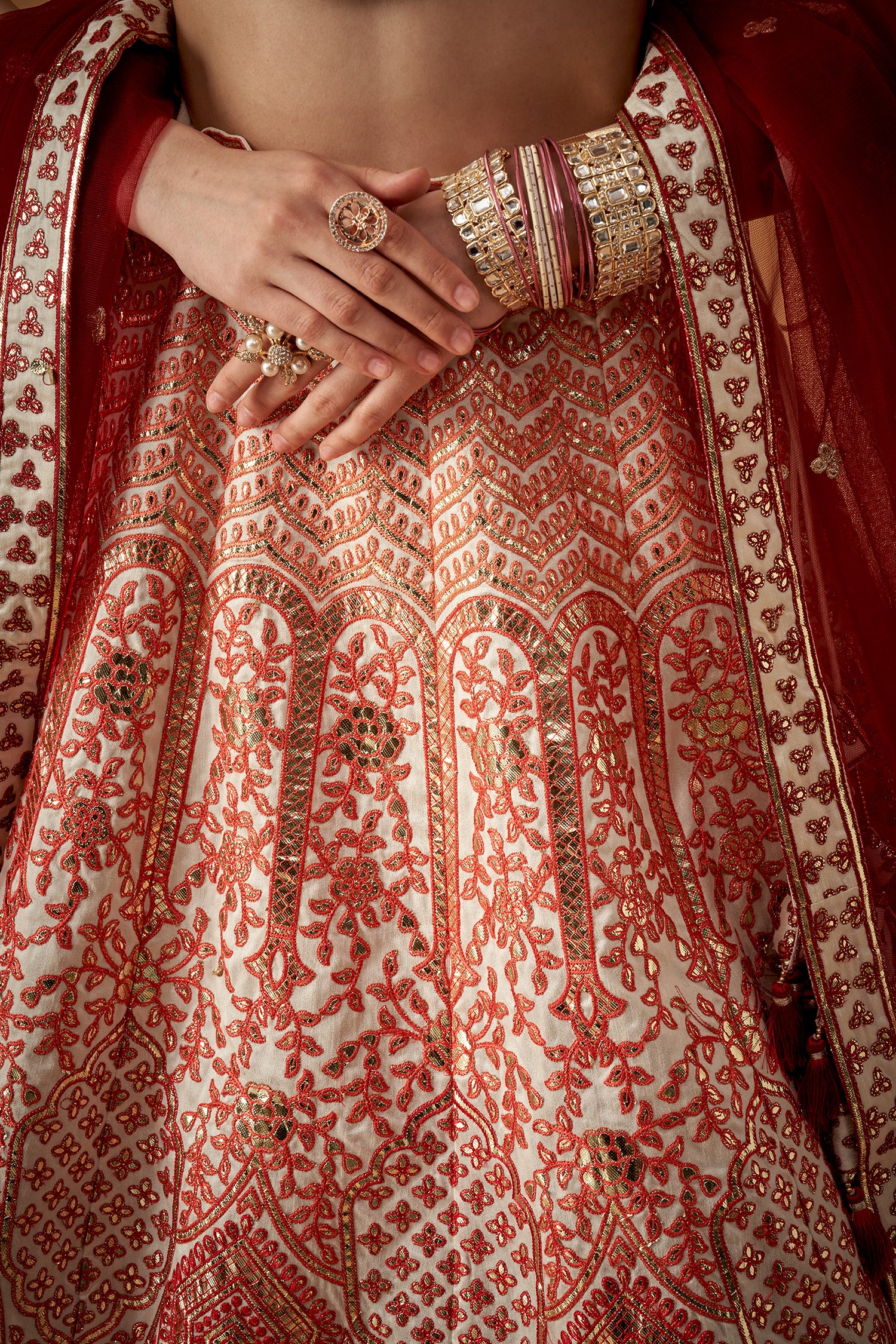 Maroon Ombre Embroidered Lehenga Set With Gotta Work