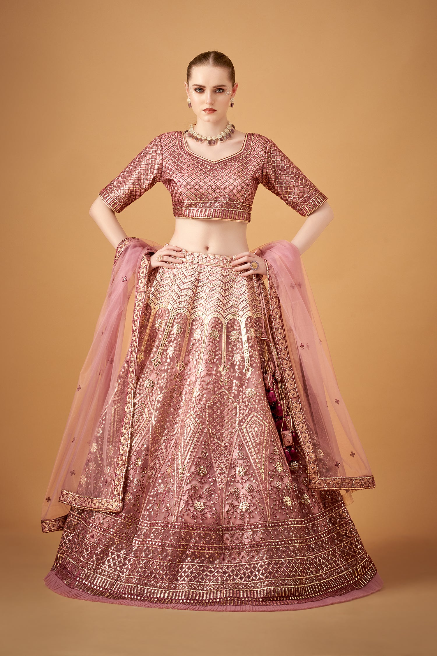 Plum Purple Ombre Embroidered Lehenga Set With Gotta Work