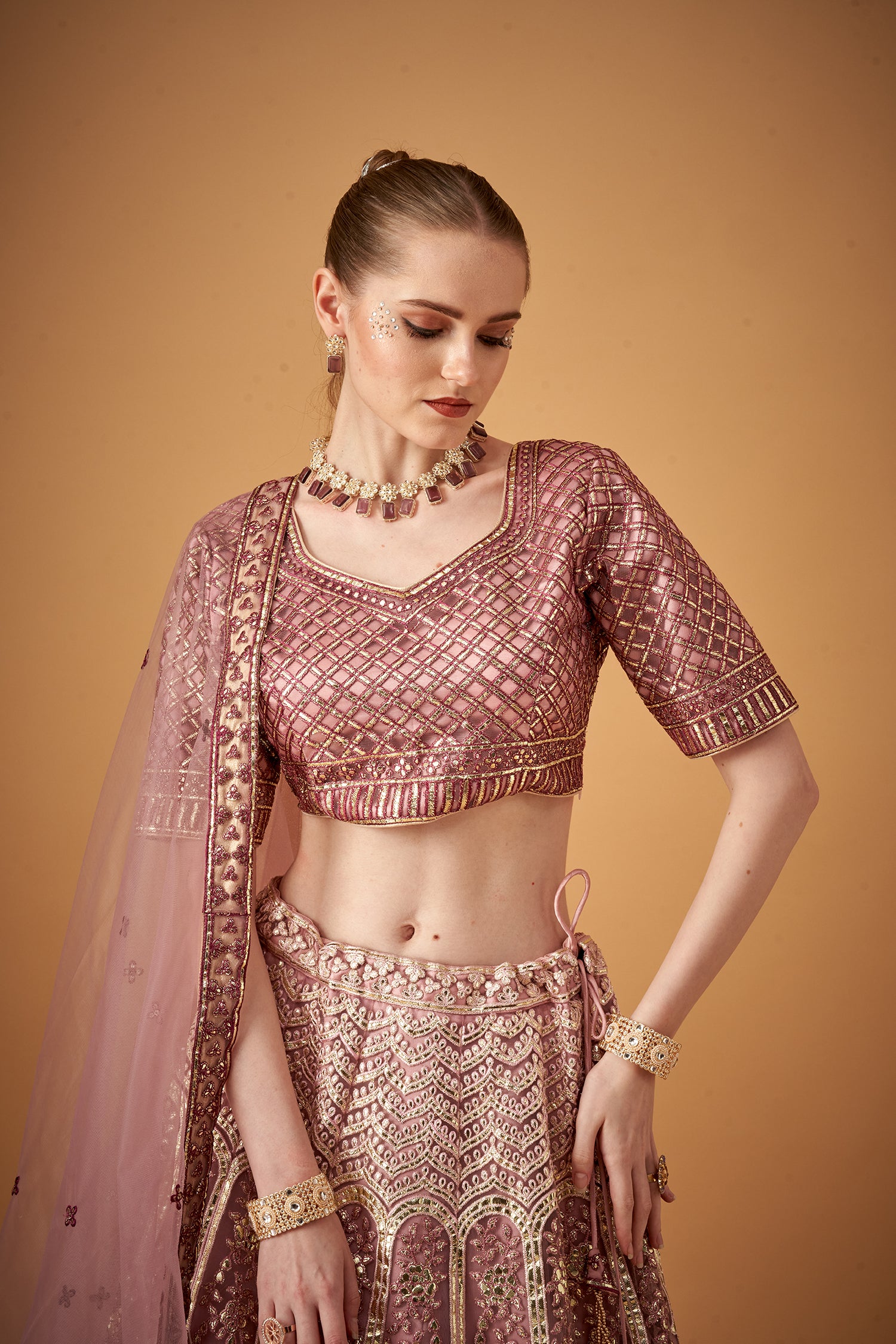 Plum Purple Ombre Embroidered Lehenga Set With Gotta Work