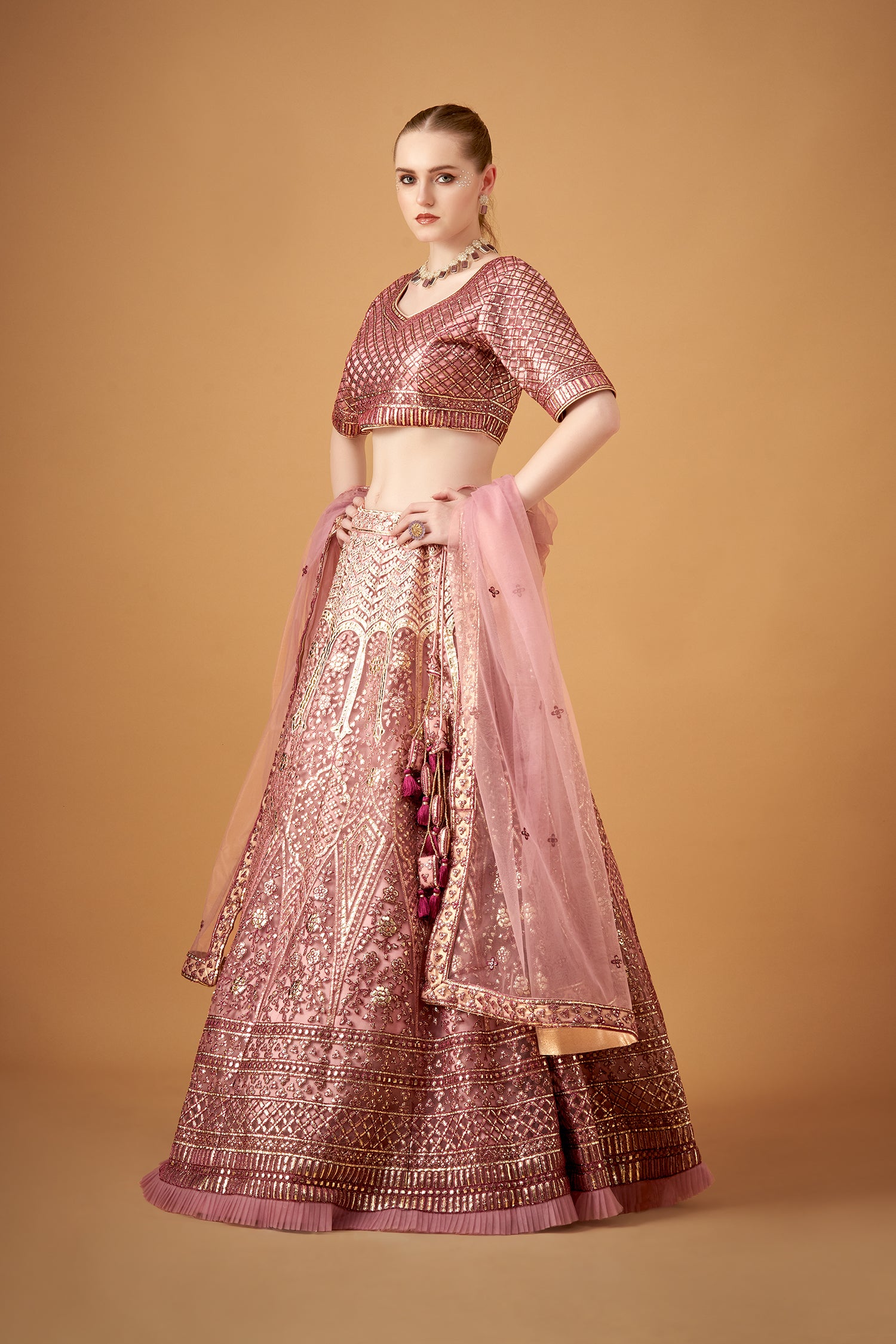 Plum Purple Ombre Embroidered Lehenga Set With Gotta Work