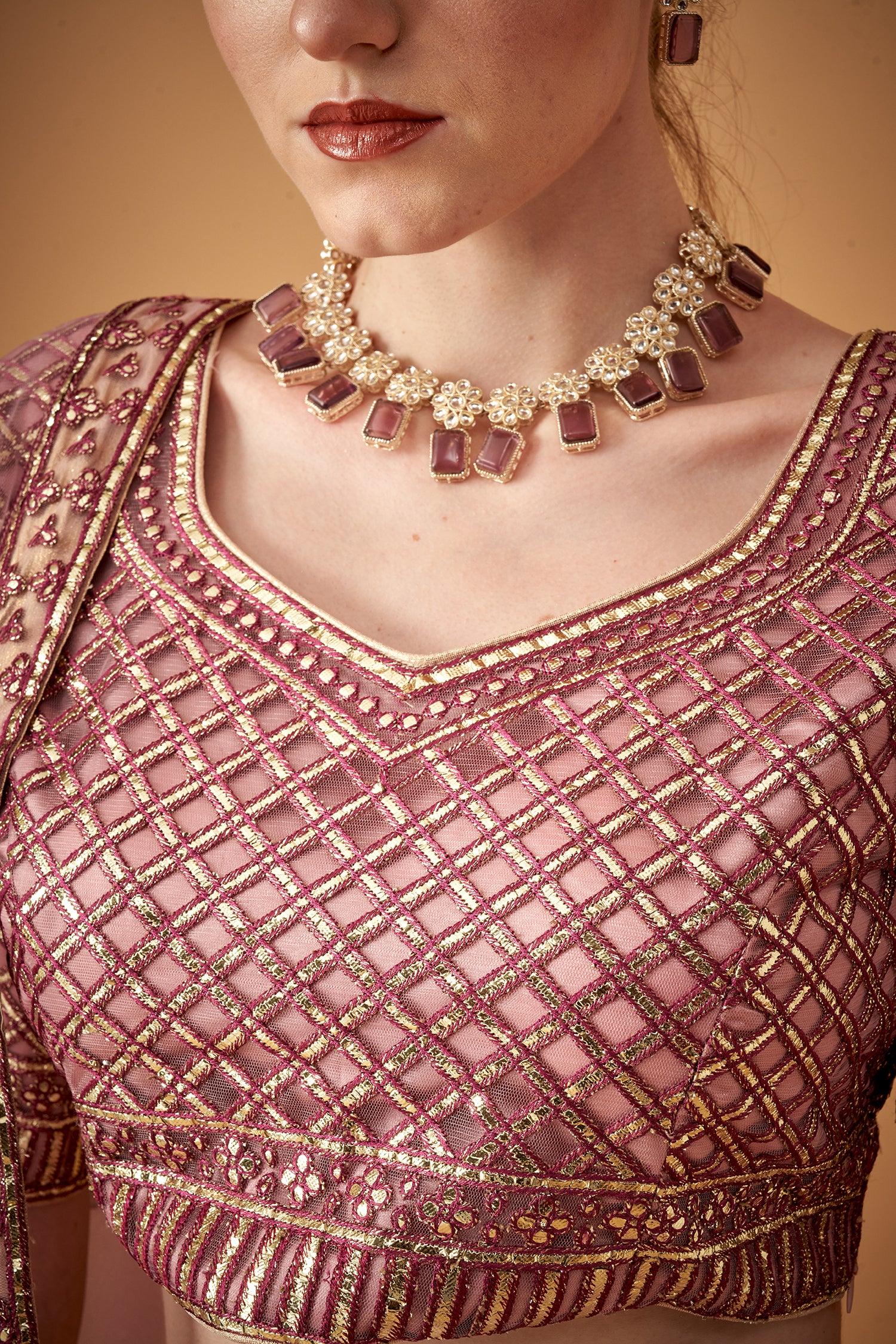 Plum Purple Ombre Embroidered Lehenga Set With Gotta Work