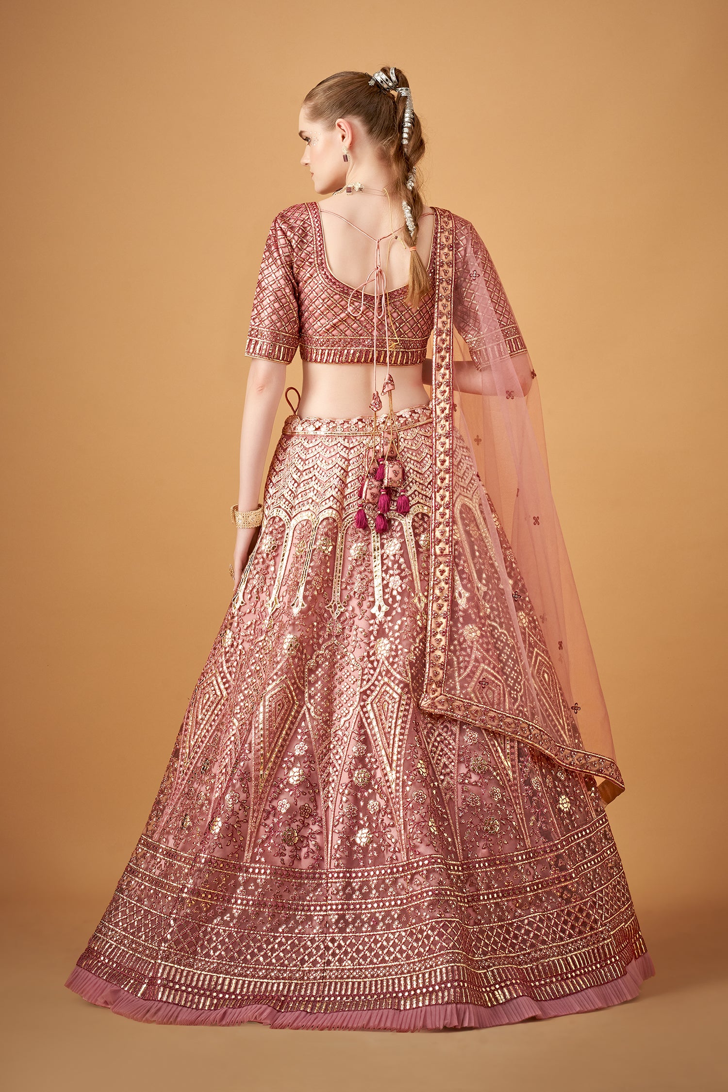Plum Purple Ombre Embroidered Lehenga Set With Gotta Work