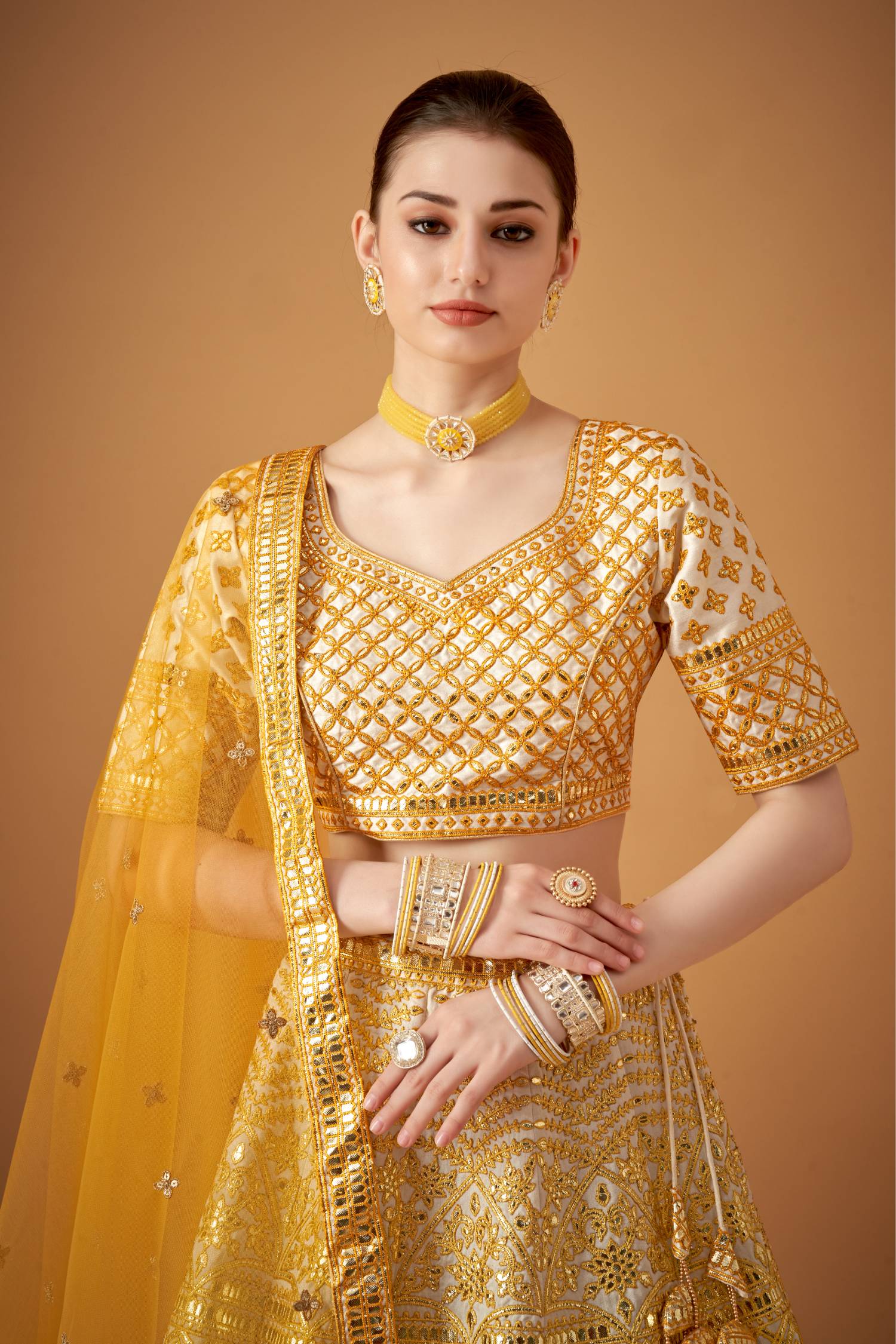 Yellow Ombre Lehenga Set with Gotta Work