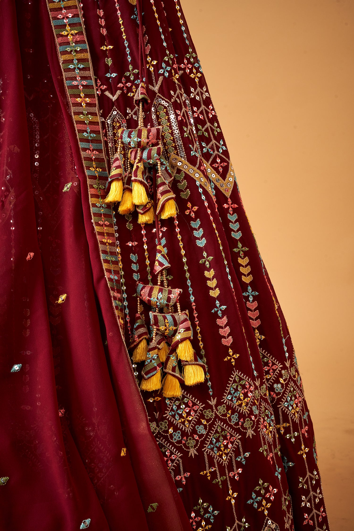 Maroon Georgette Embroidered Lehenga Set