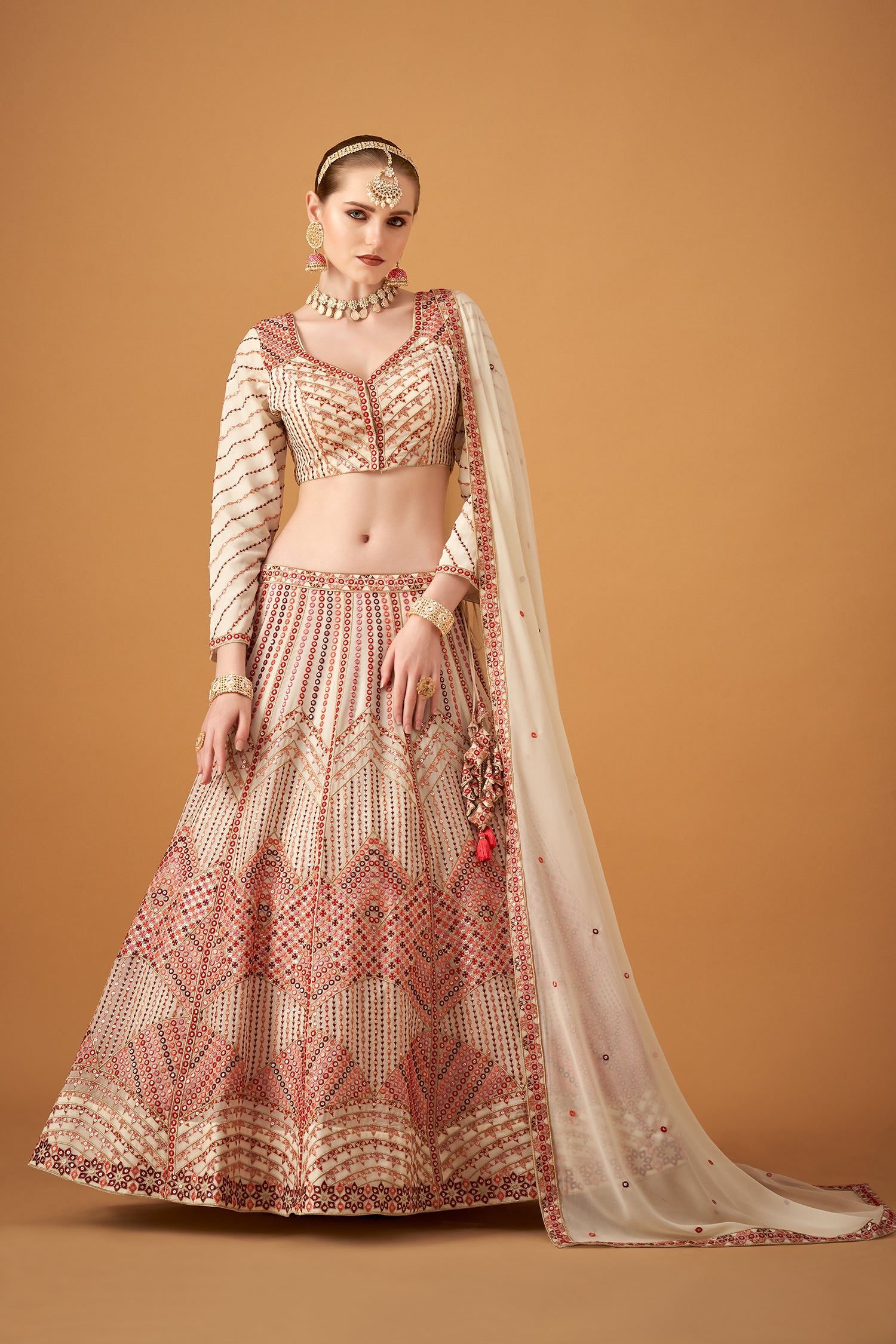 Daisy White Georgette Embroidered Lehenga Set
