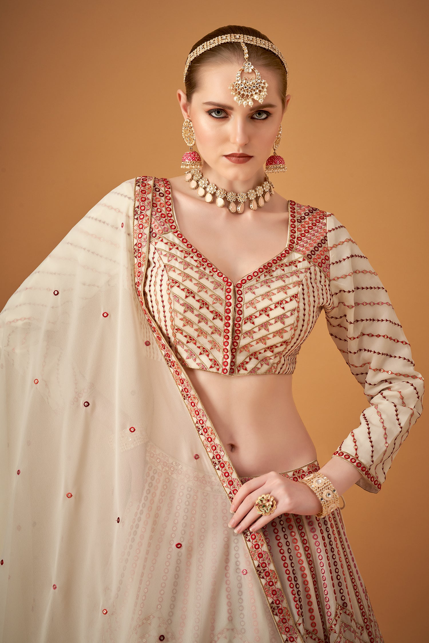 Daisy White Georgette Embroidered Lehenga Set