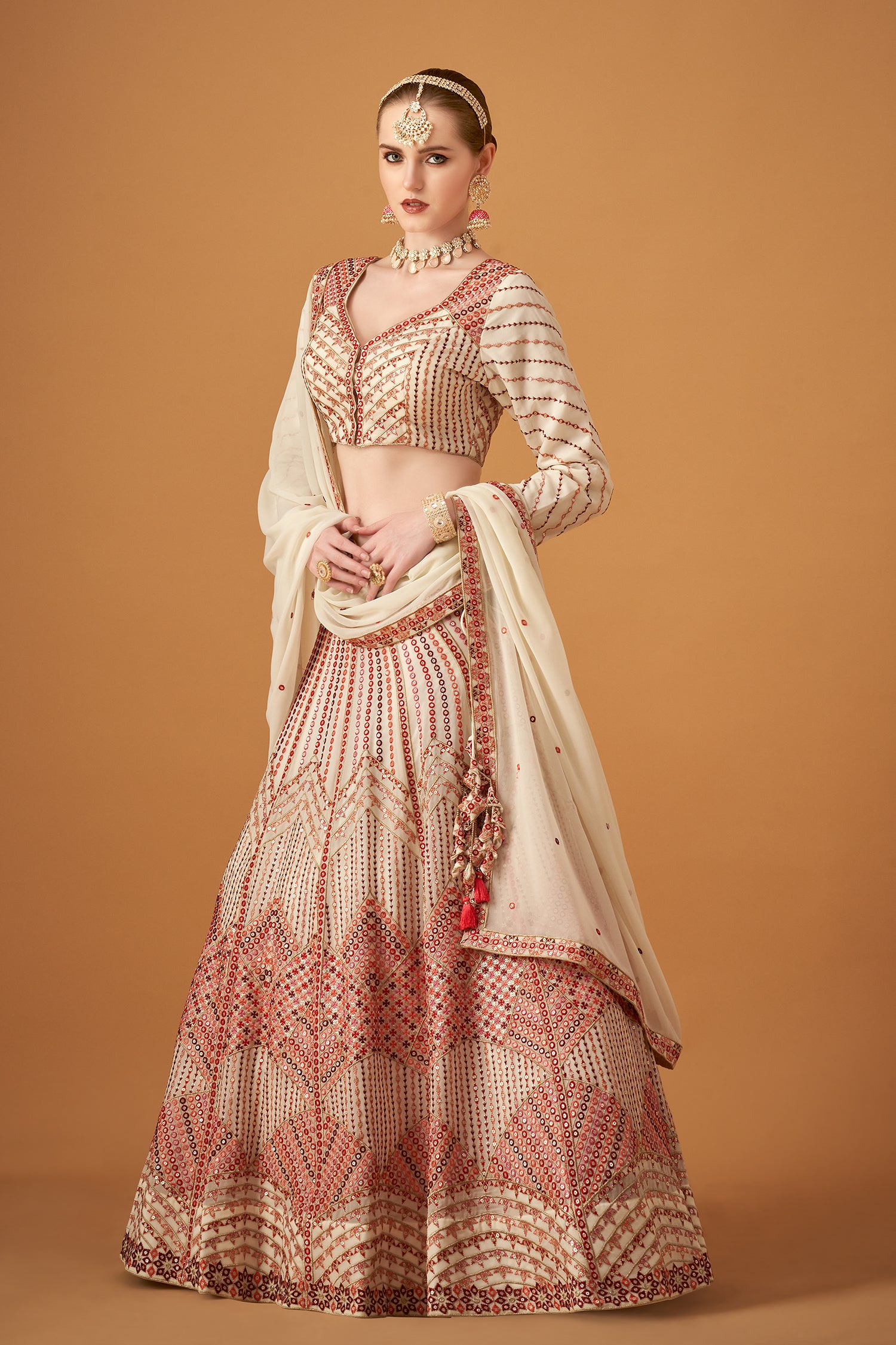 Daisy White Georgette Embroidered Lehenga Set