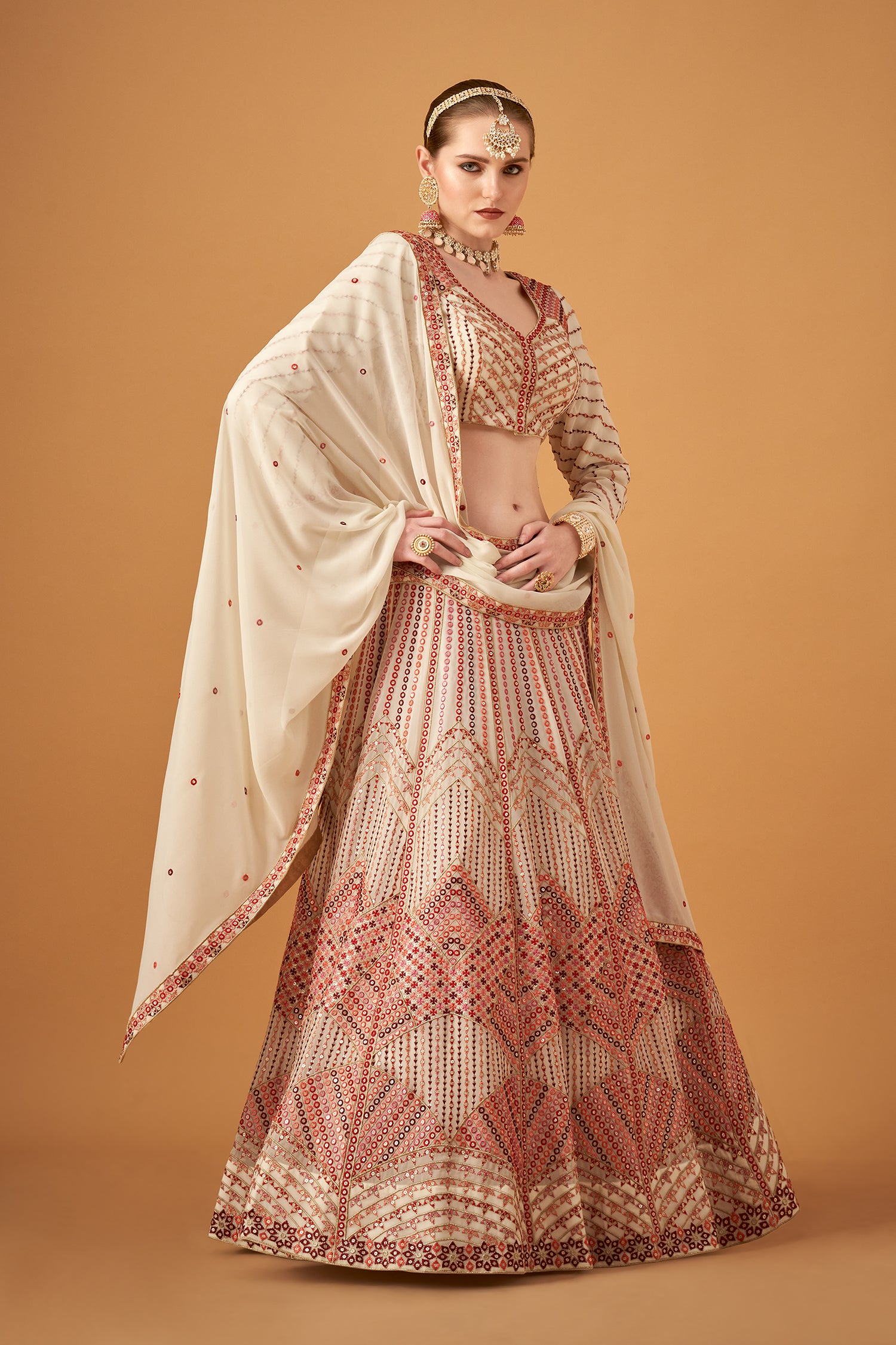 Daisy White Georgette Embroidered Lehenga Set