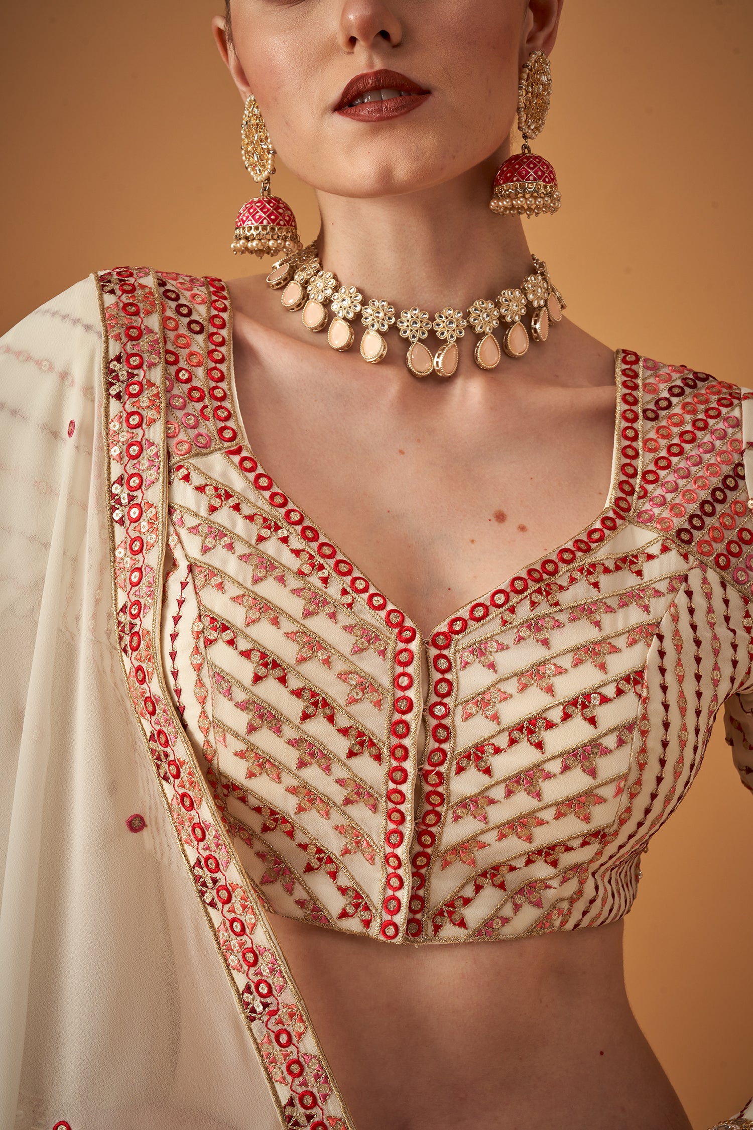 Daisy White Georgette Embroidered Lehenga Set