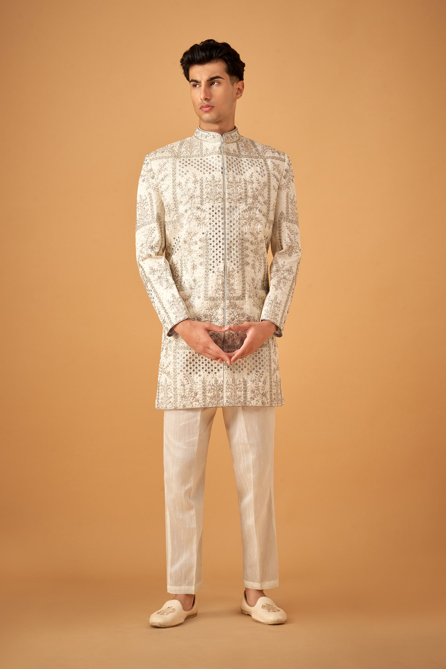 Ice Blue Sherwani With Handwork Embroidery