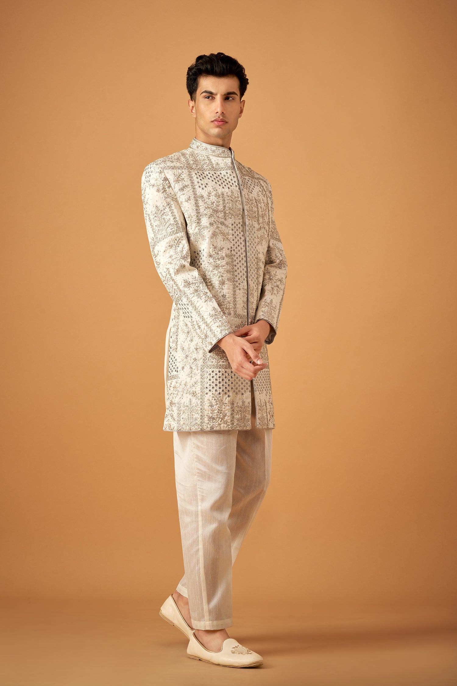 Ice Blue Sherwani With Handwork Embroidery