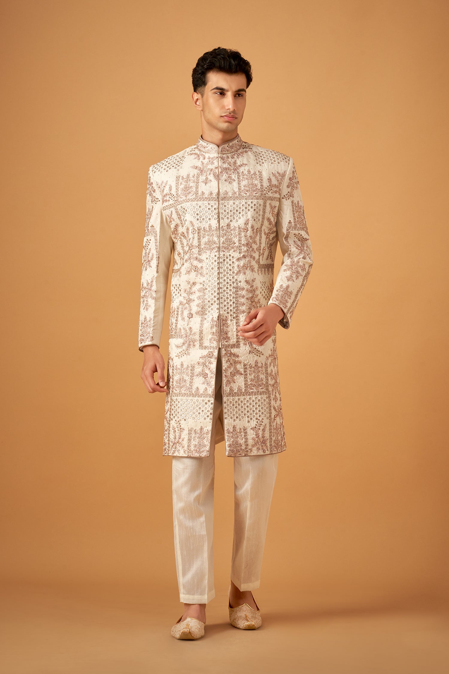Pink Sherwani With Cutdana Embroidery