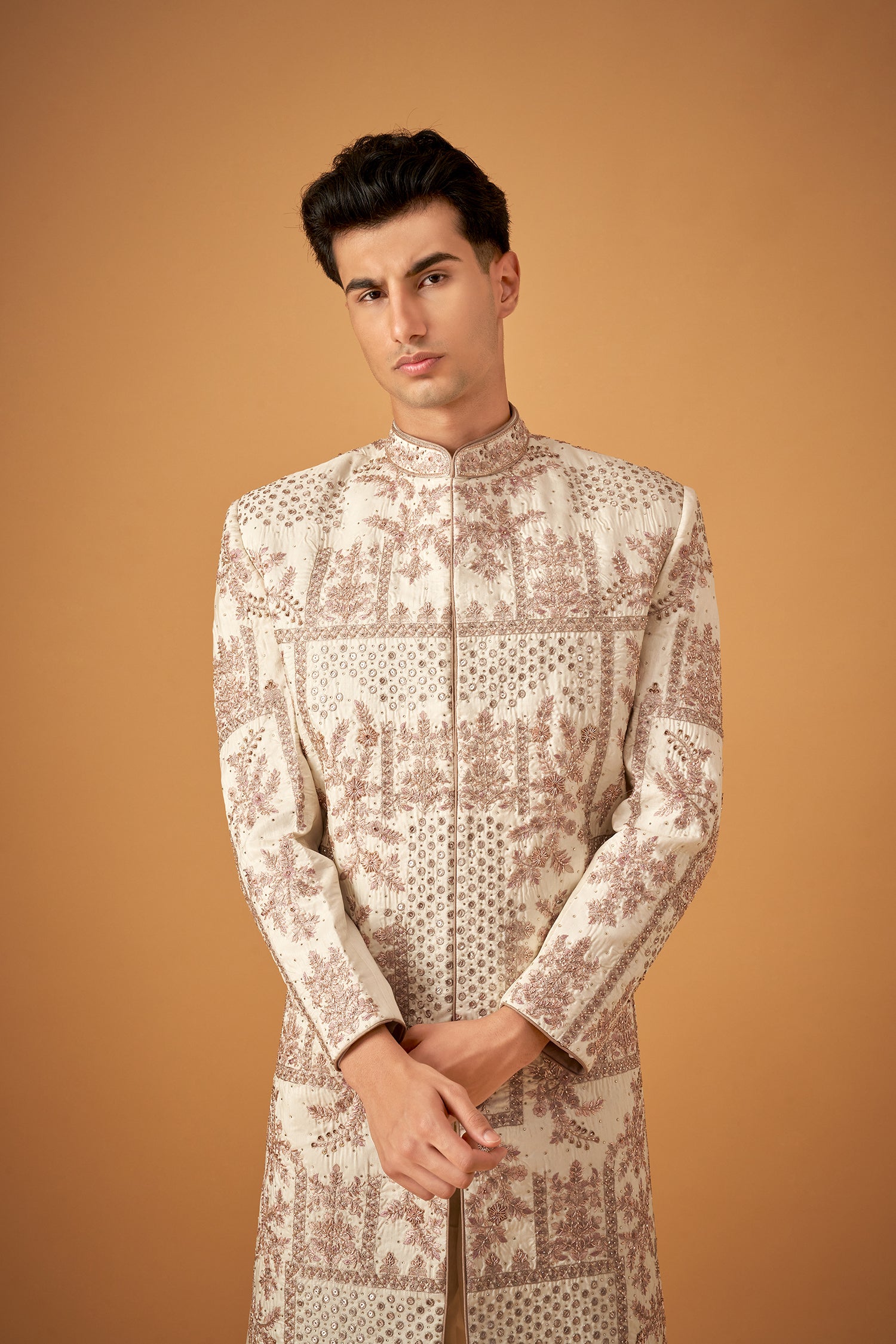 Pink Sherwani With Cutdana Embroidery