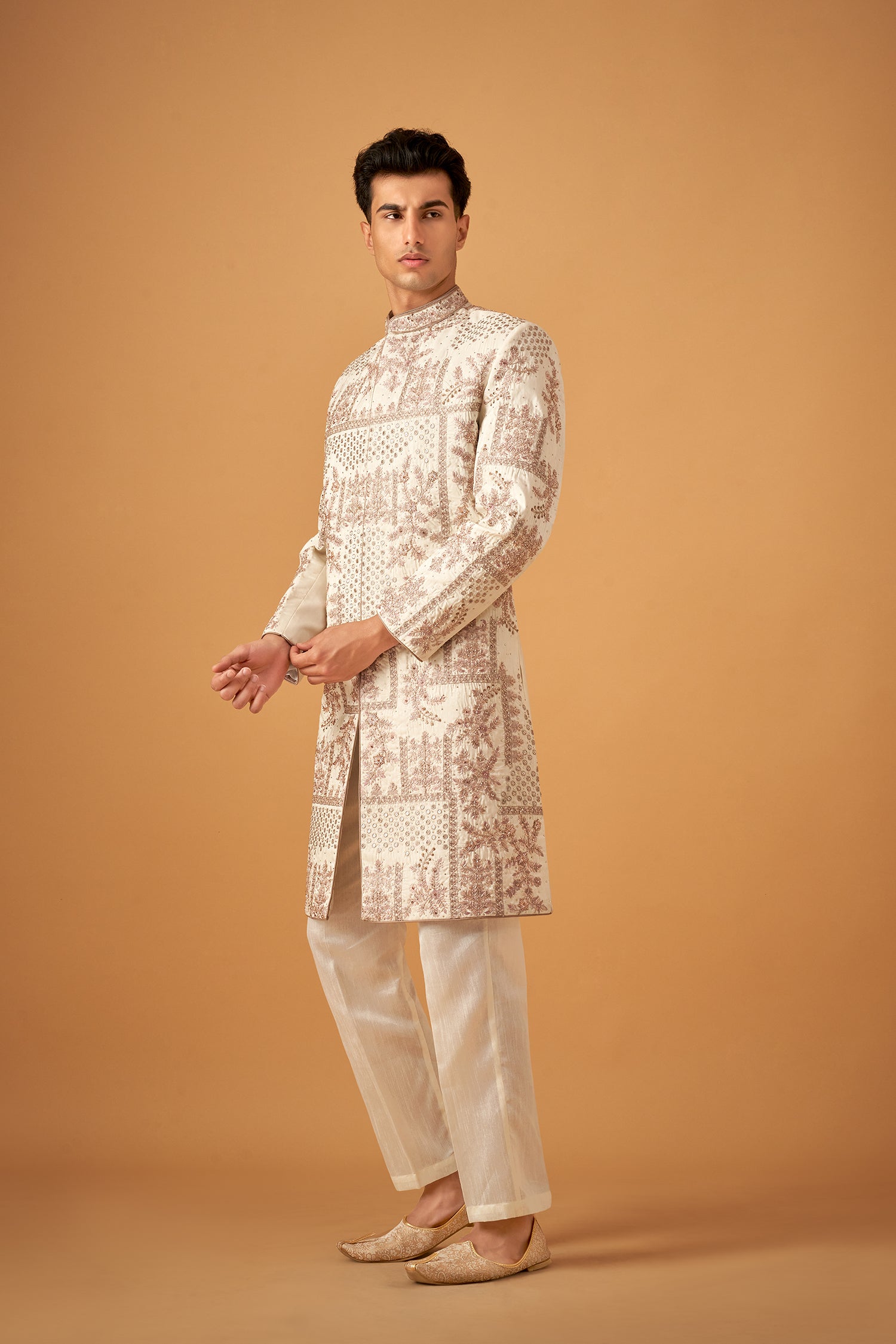 Pink Sherwani With Cutdana Embroidery