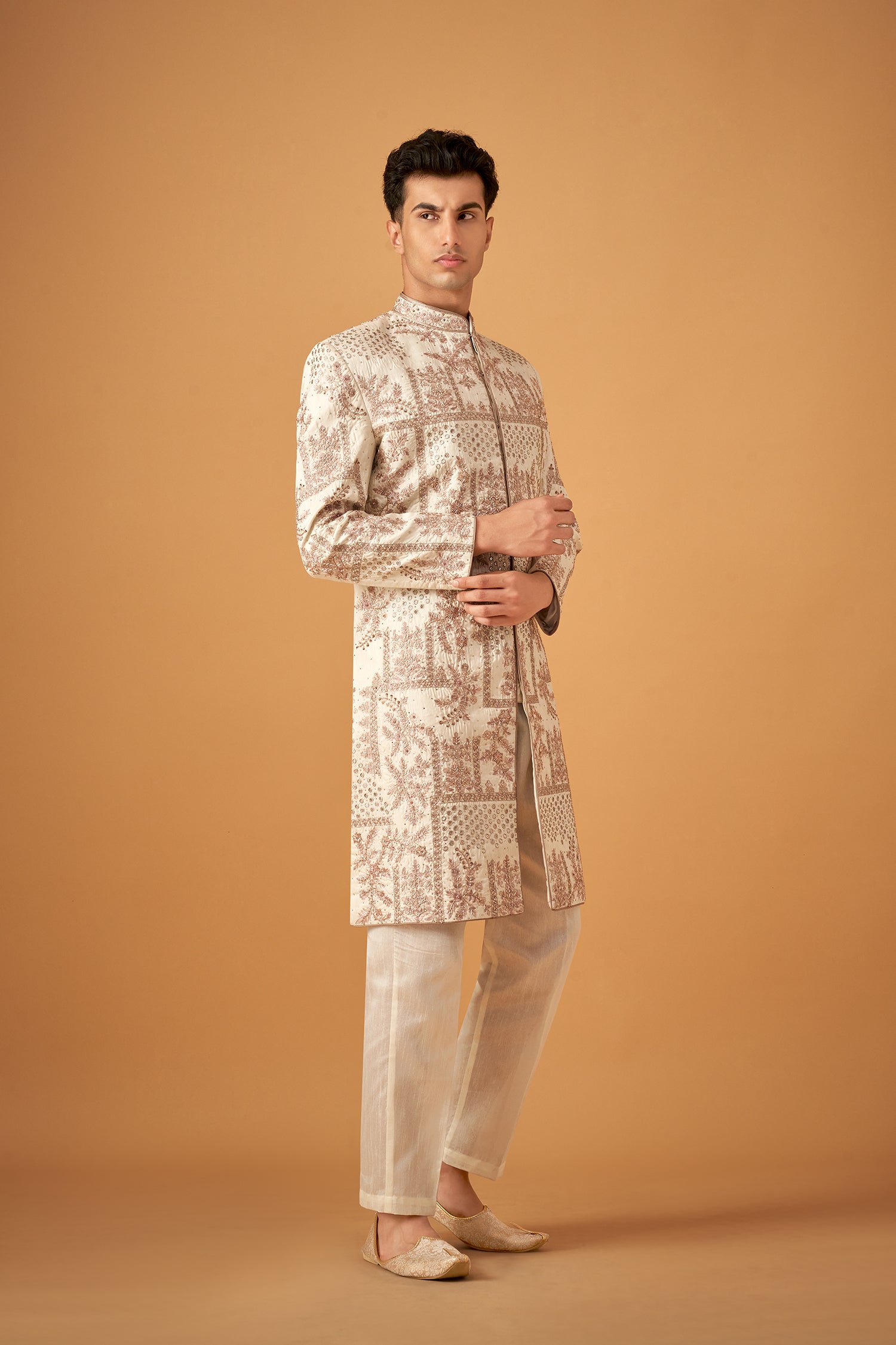 Pink Sherwani With Cutdana Embroidery