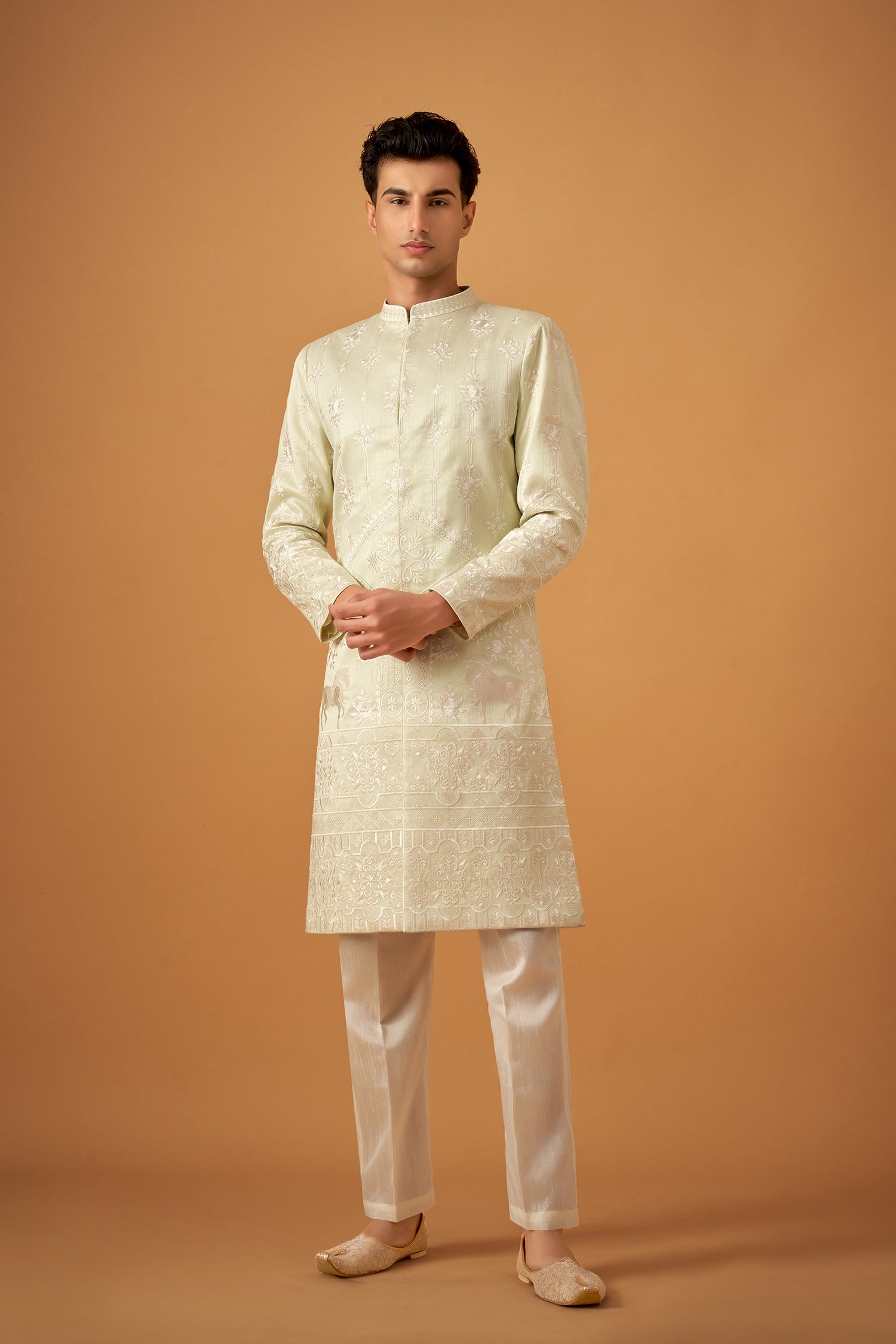 Pista Green Embroidered Sherwani