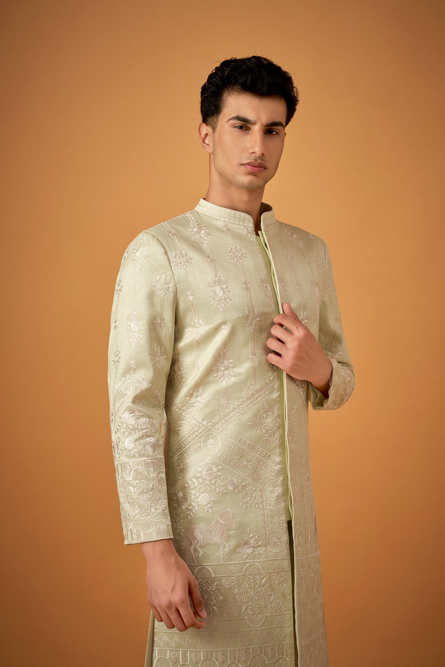 Pista Green Embroidered Sherwani