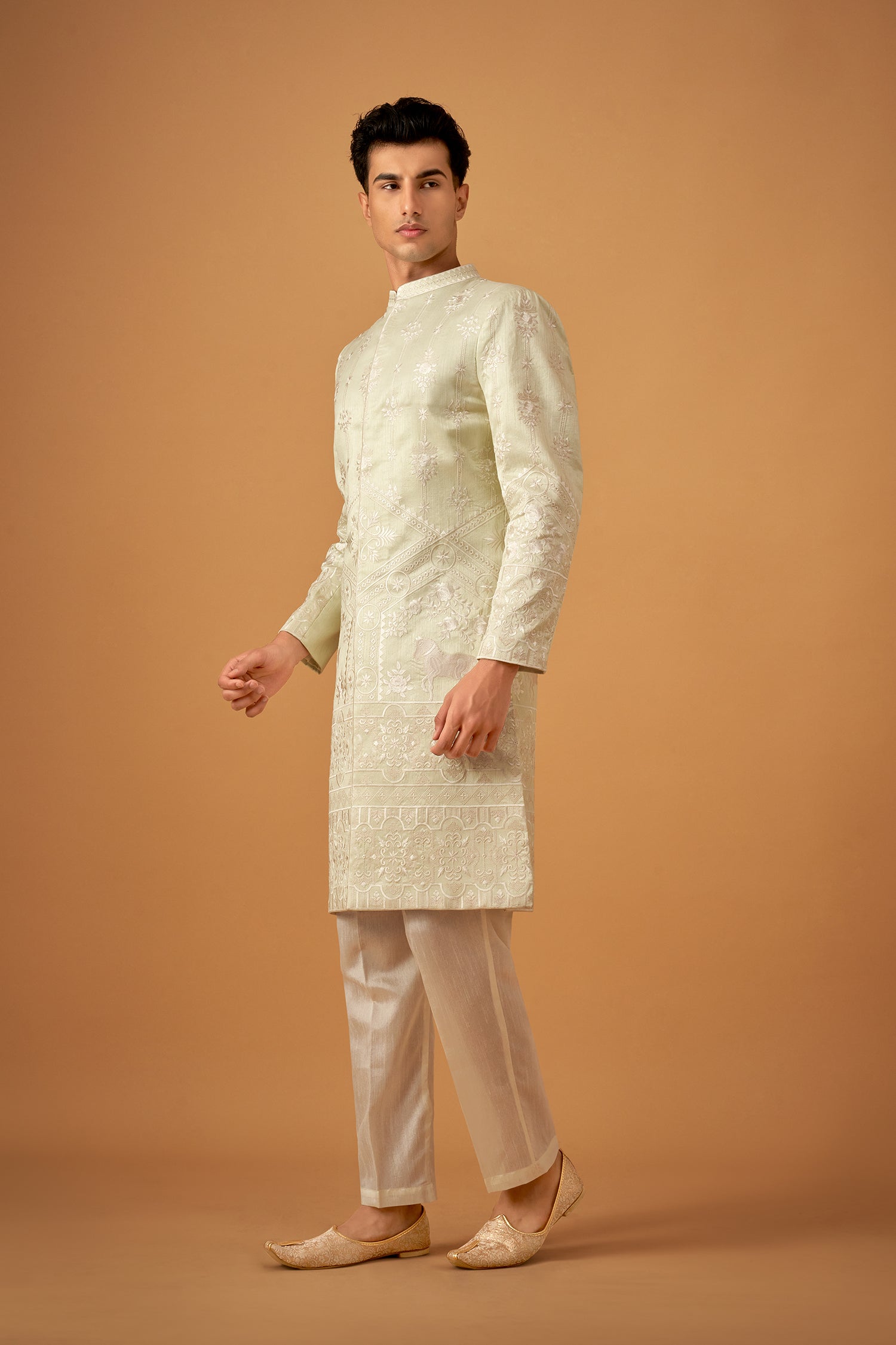 Pista Green Embroidered Sherwani
