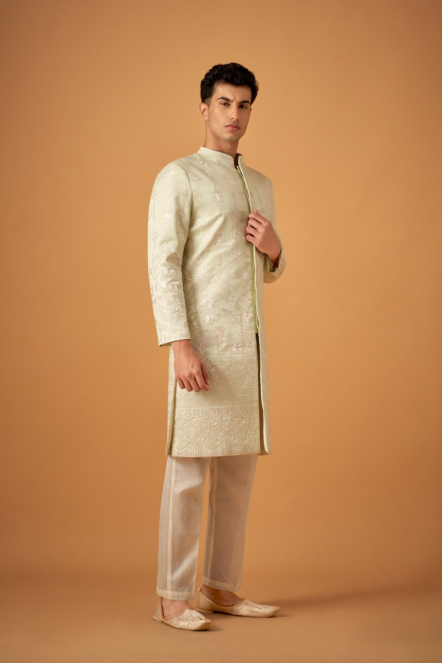 Pista Green Embroidered Sherwani