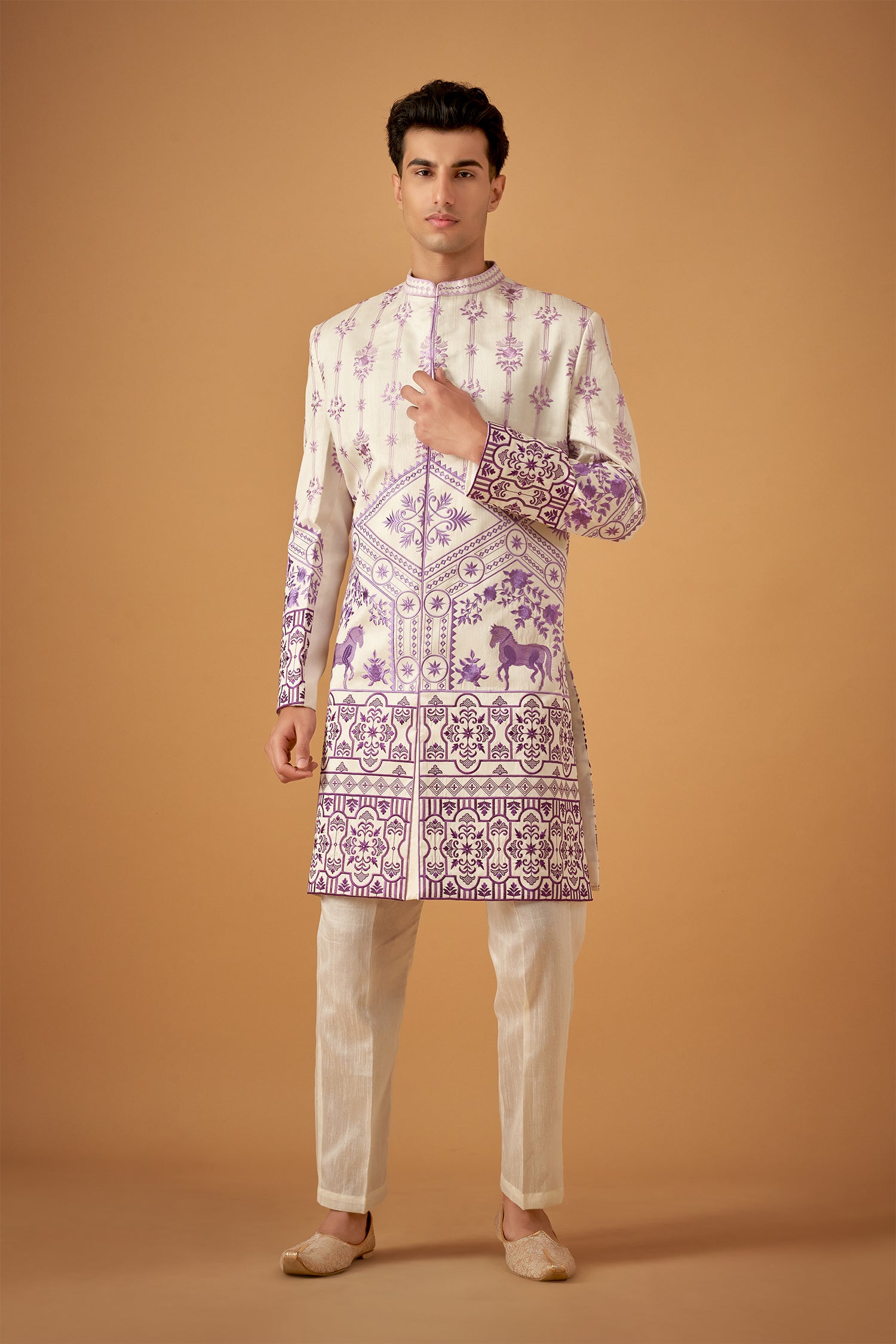 Offwhite Embroidered Sherwani Set