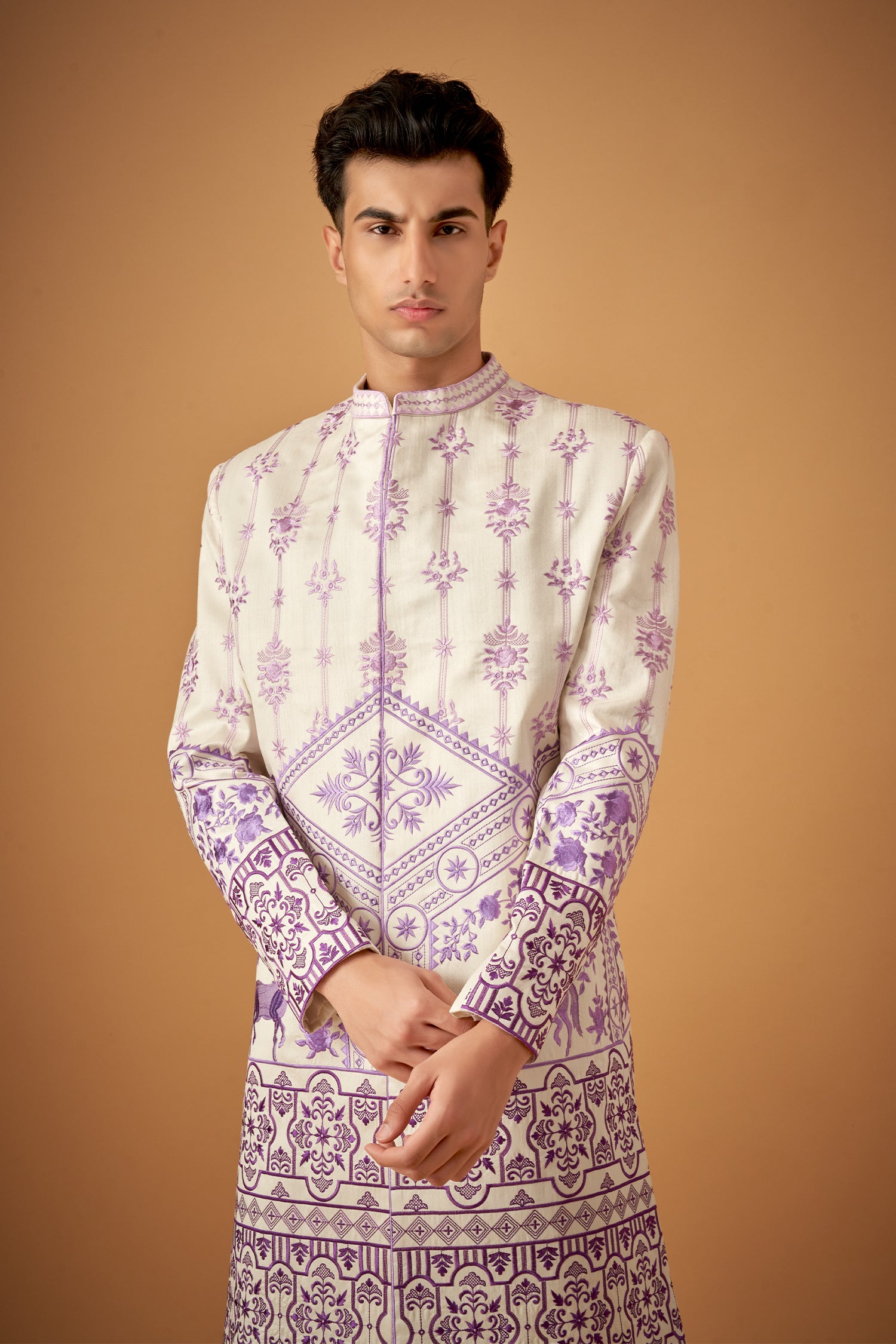 Offwhite Embroidered Sherwani Set